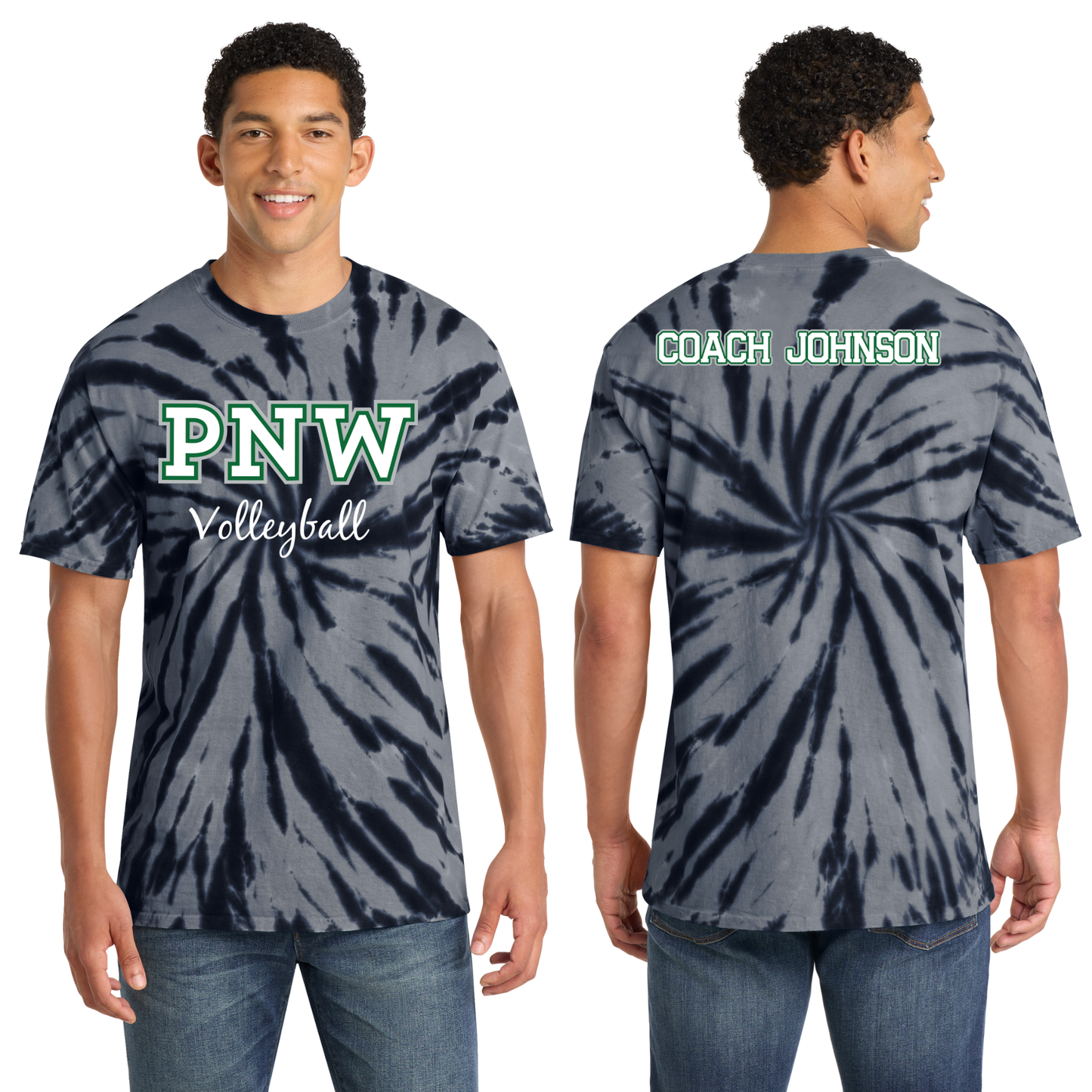 PNW Volleyball - Custom Coaches Tie-Dye Tee - Front & Back Printed Logo 2 - Black