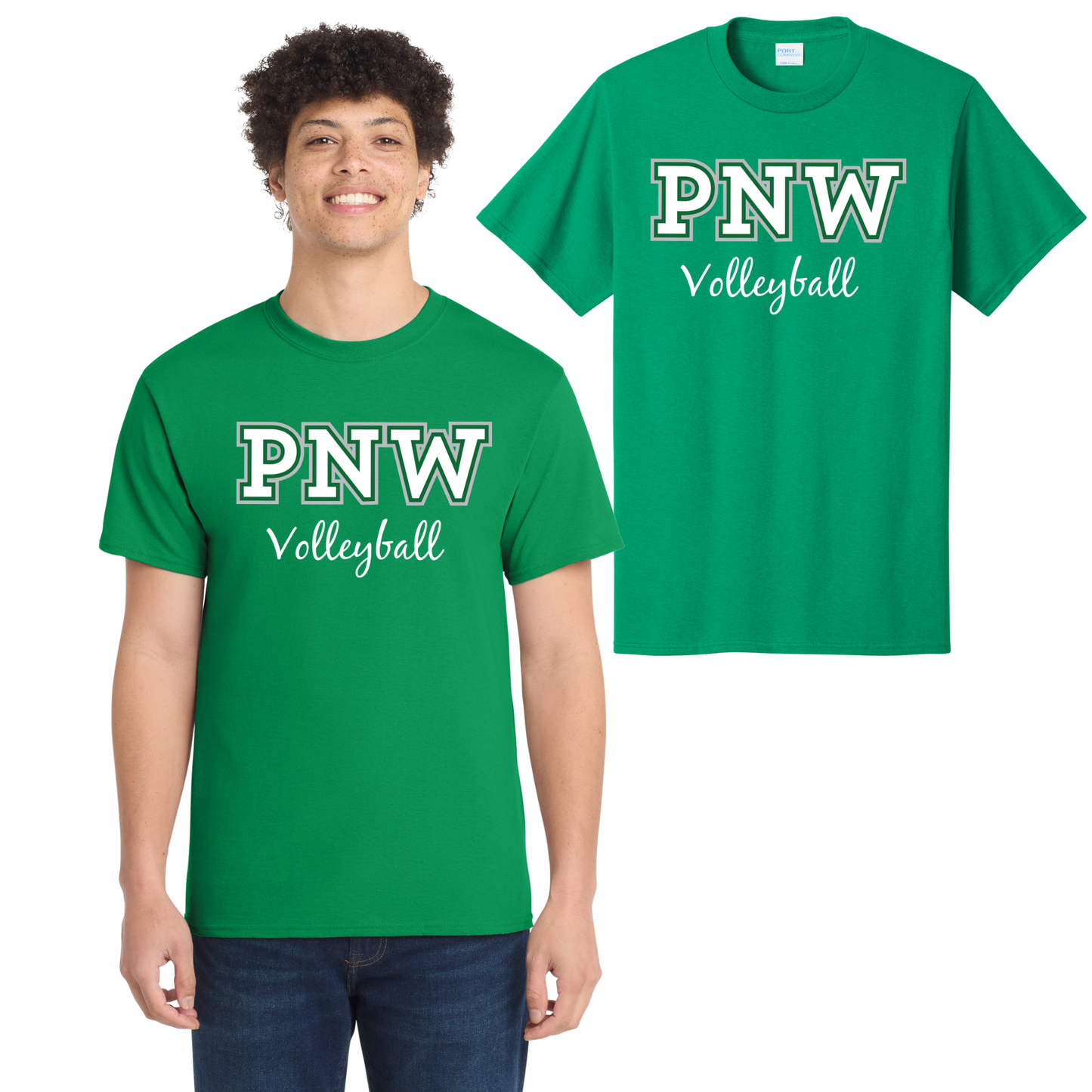 PNW Volleyball Fan Gear - Core Cotton Tee - Front Only Printed - White or Athletic Kelly Green
