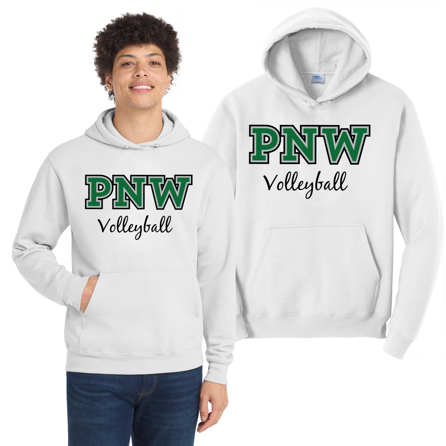 PNW Volleyball Fan Gear - Core Fleece Hoodie - Front Only Printed - White or Kelly Green