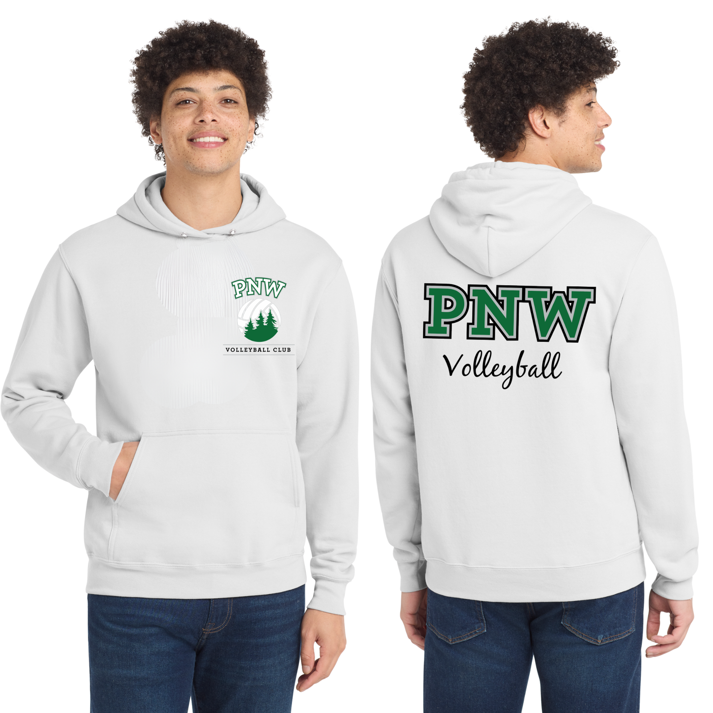 PNW Volleyball Fan Gear - Core Fleece Hoodie - Front & Back Printed - White or Kelly Green