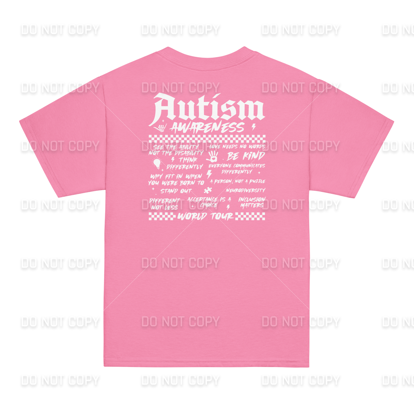 Autism Awareness - Autism World Tour T-Shirt - White Text - Front & Back Printed - Youth & Adult Sizes