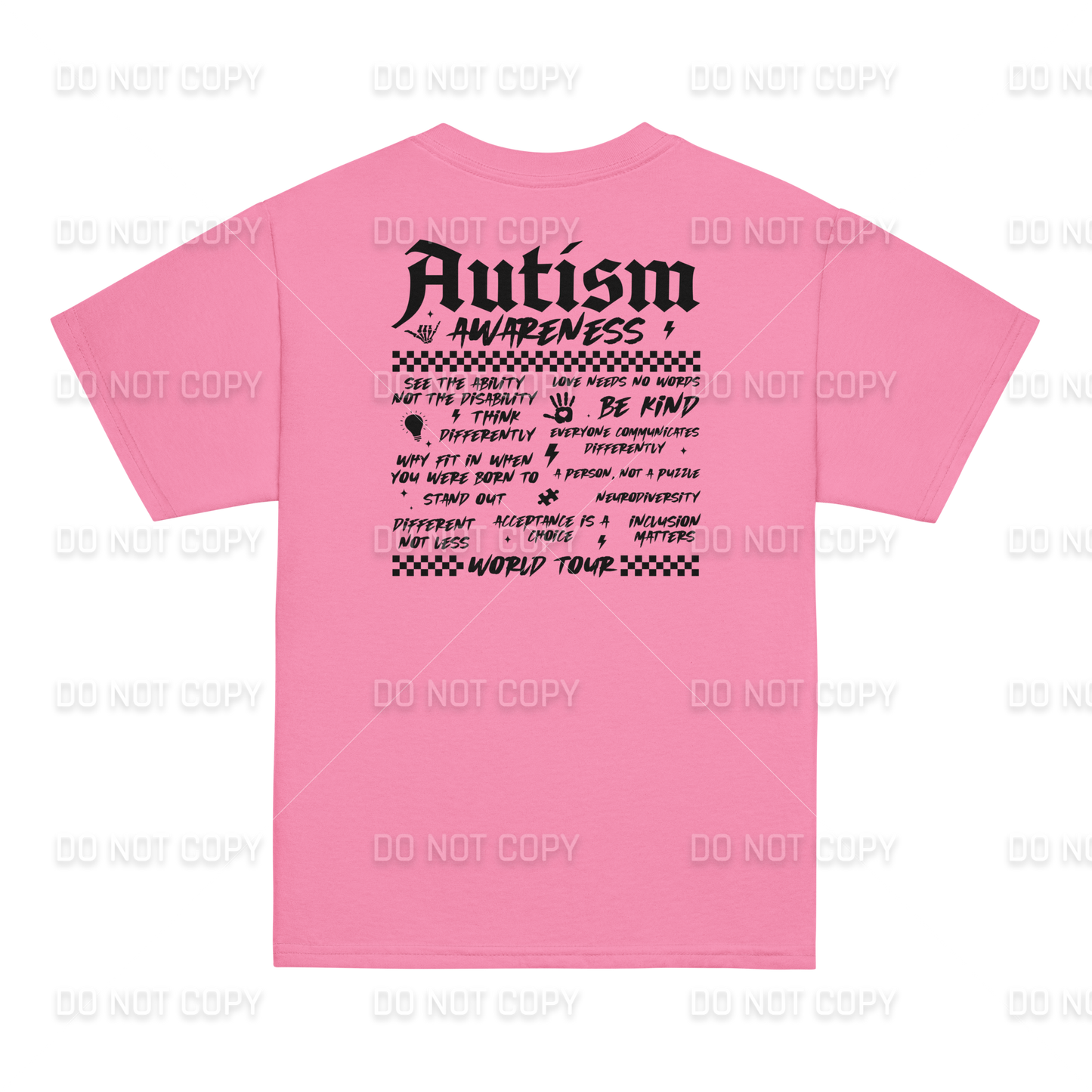 Autism Awareness - Autism World Tour T-Shirt - Black Text - Front & Back Printed - Youth & Adult Sizes