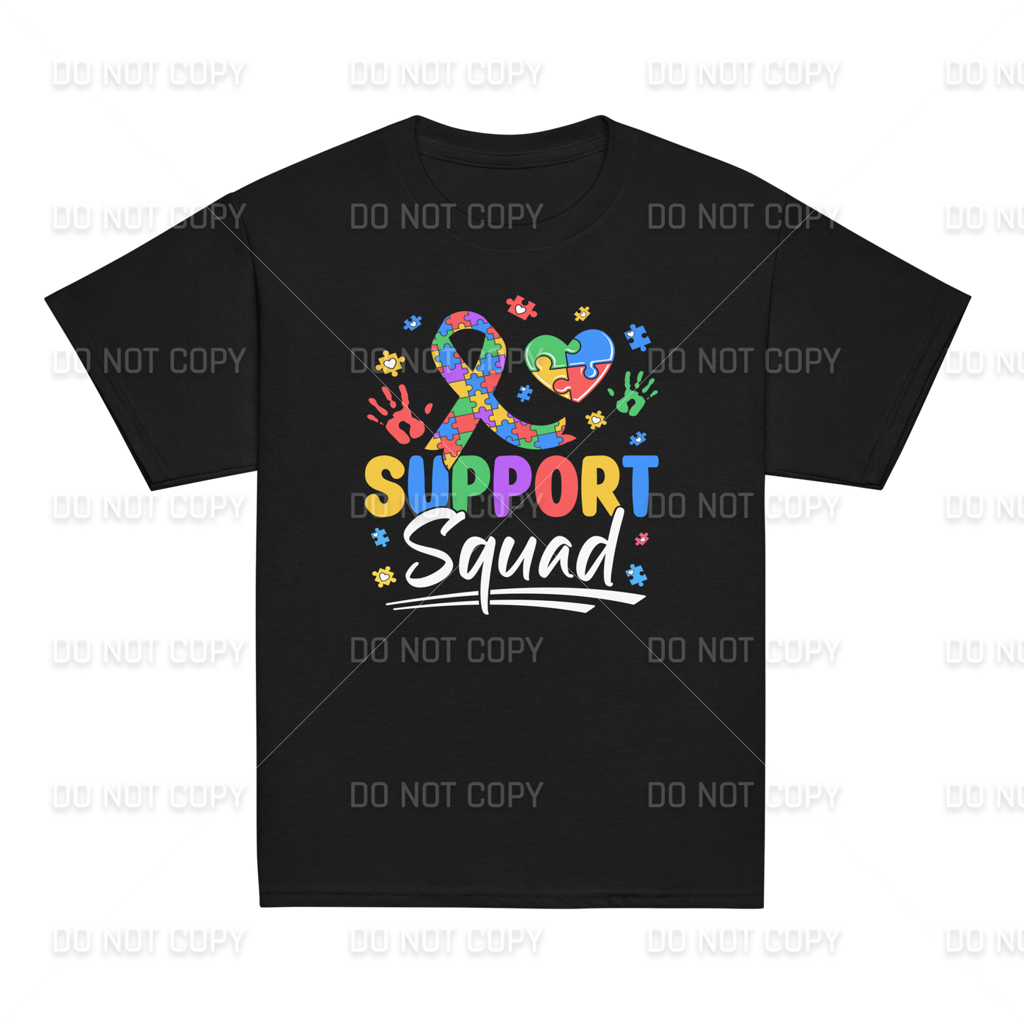 Autism Awareness - Autism Support Squad T-Shirt - White Text - Youth & Adult Sizes