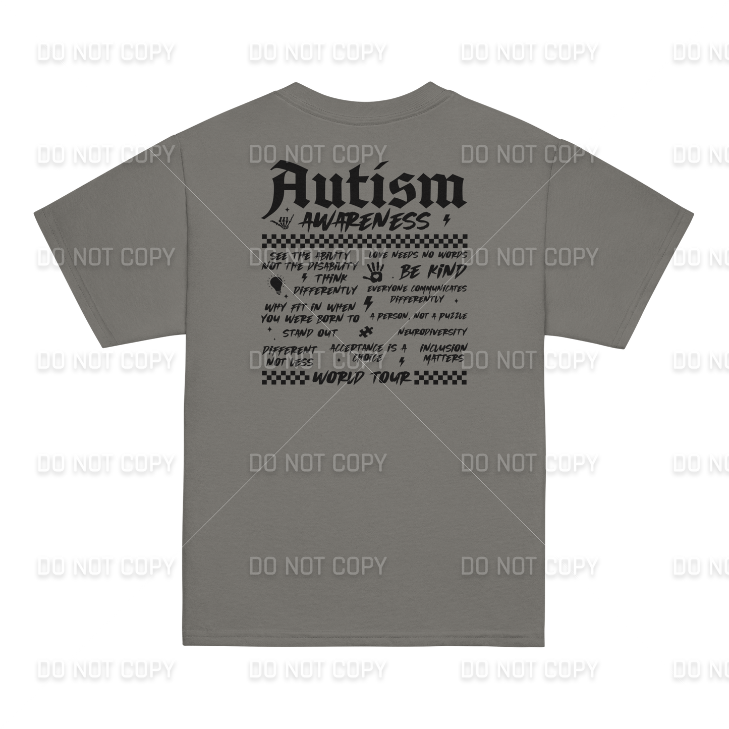 Autism Awareness - Autism World Tour T-Shirt - Black Text - Front & Back Printed - Youth & Adult Sizes