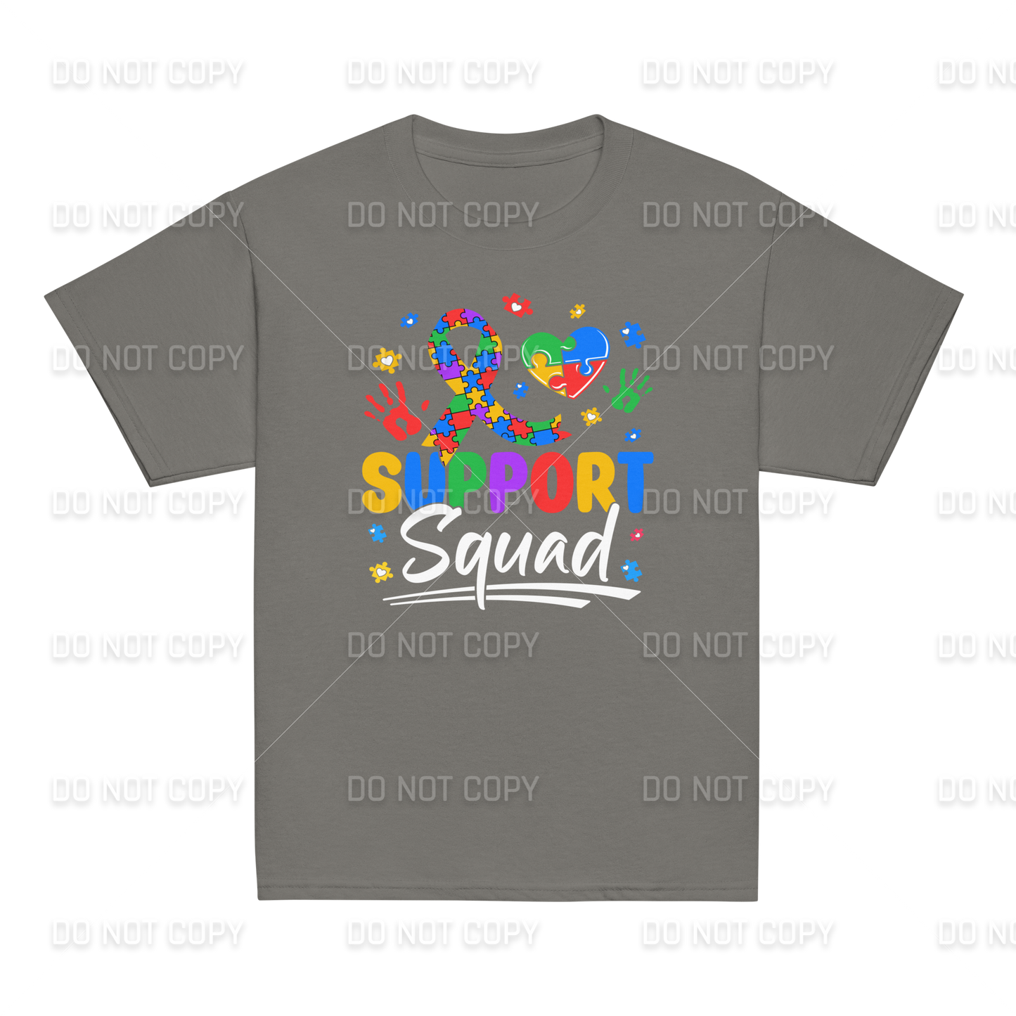 Autism Awareness - Autism Support Squad T-Shirt - White Text - Youth & Adult Sizes
