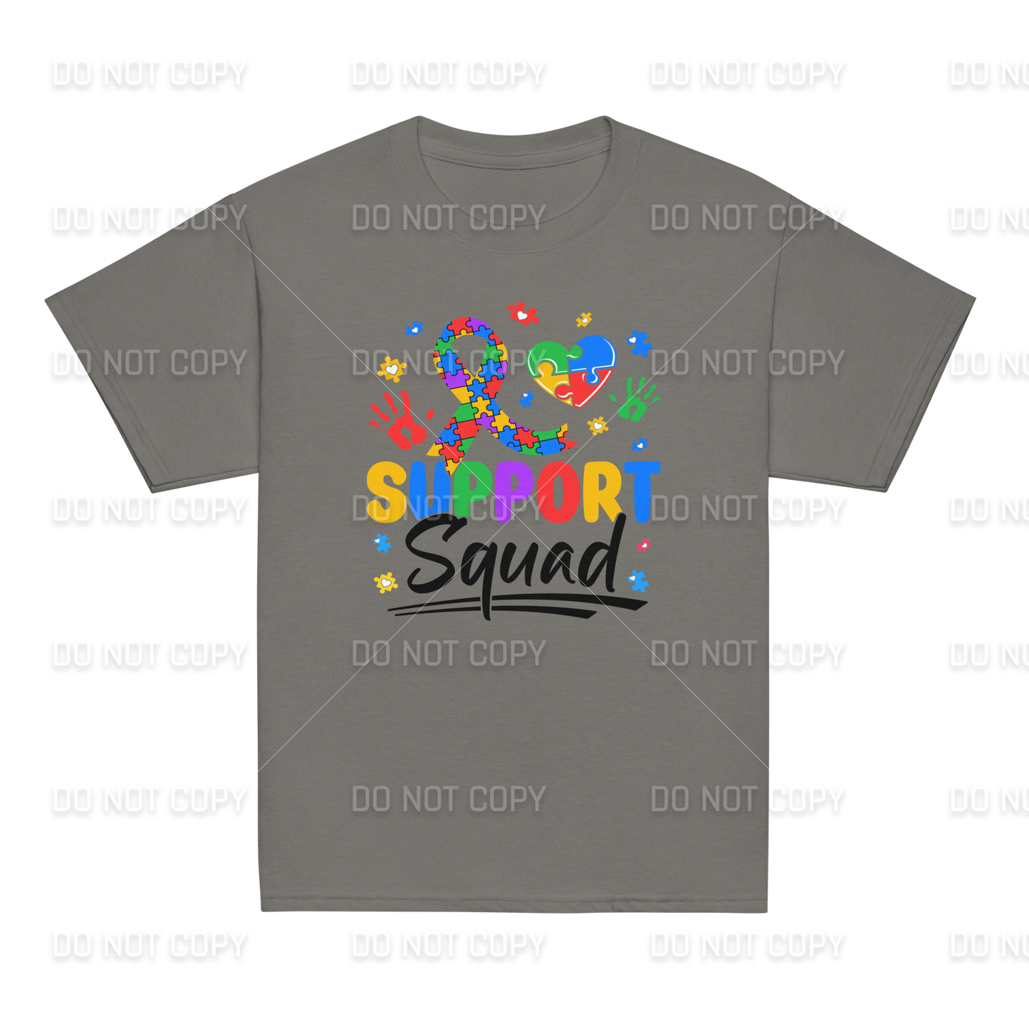 Autism Awareness - Autism Support Squad T-Shirt - Black Text - Youth & Adult Sizes