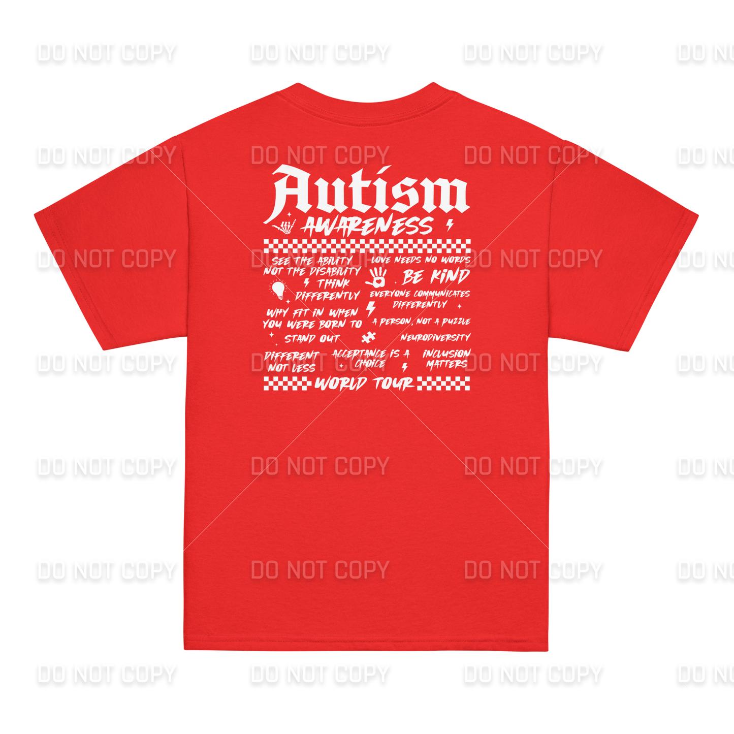Autism Awareness - Autism World Tour T-Shirt - White Text - Front & Back Printed - Youth & Adult Sizes