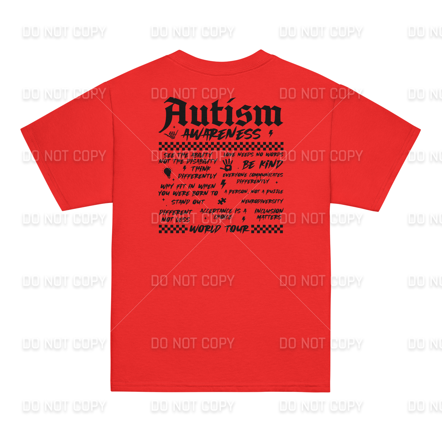 Autism Awareness - Autism World Tour T-Shirt - Black Text - Front & Back Printed - Youth & Adult Sizes