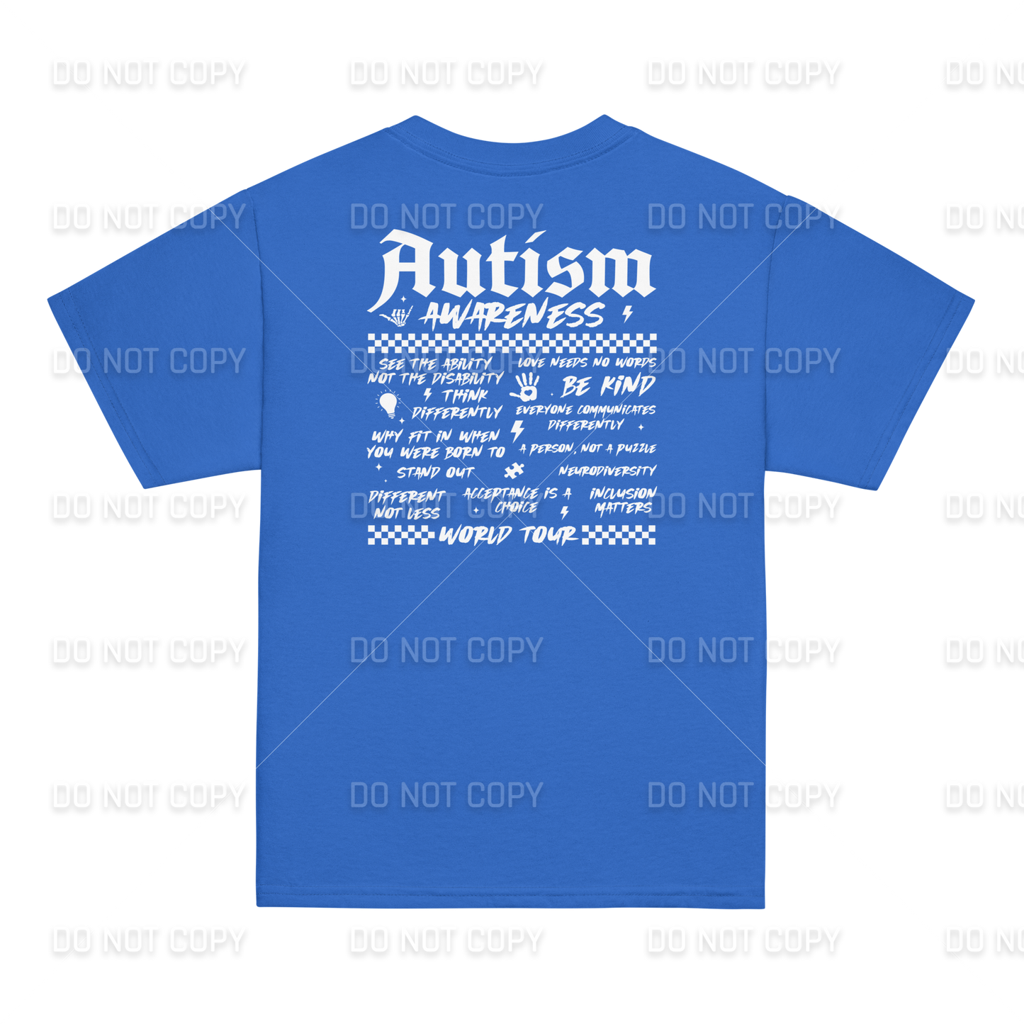 Autism Awareness - Autism World Tour T-Shirt - White Text - Front & Back Printed - Youth & Adult Sizes