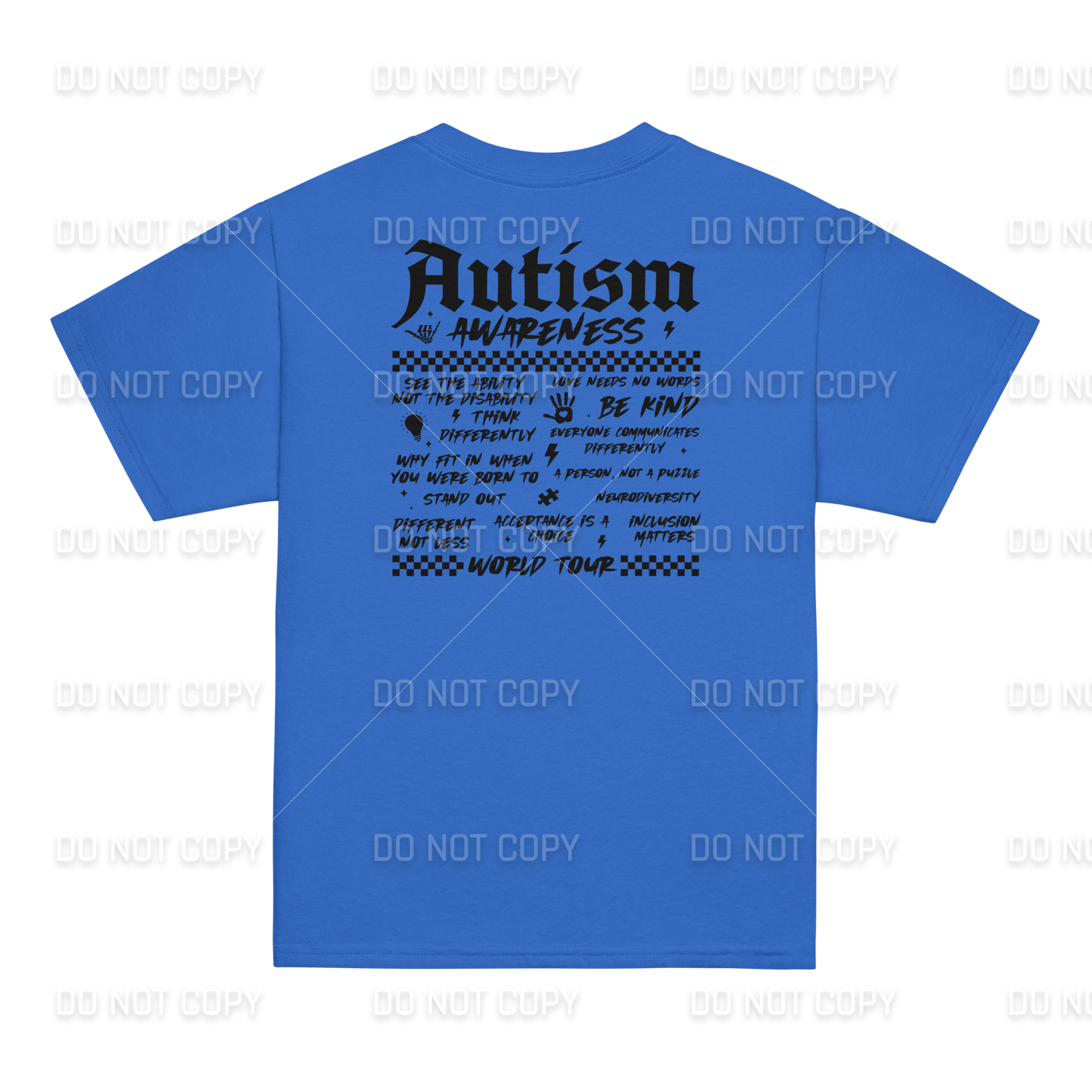 Autism Awareness - Autism World Tour T-Shirt - Black Text - Front & Back Printed - Youth & Adult Sizes