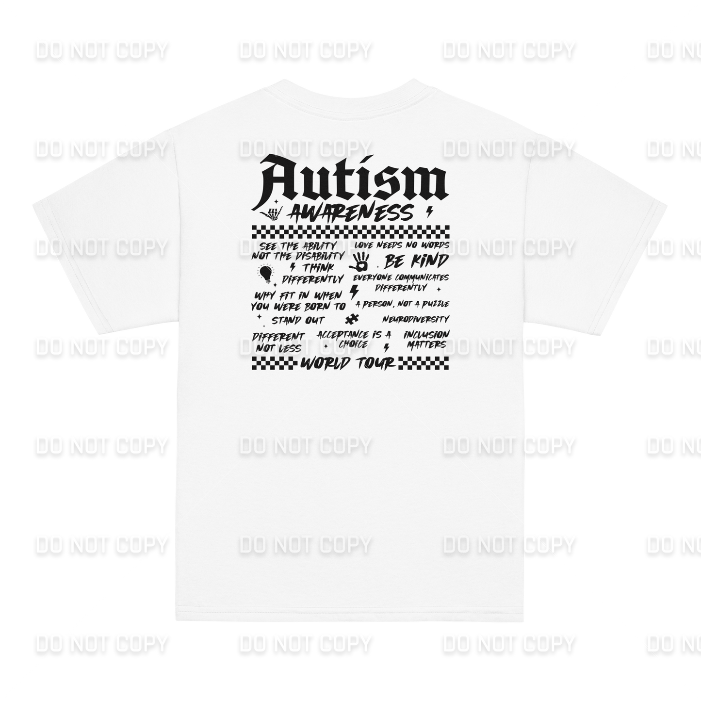 Autism Awareness - Autism World Tour T-Shirt - Black Text - Front & Back Printed - Youth & Adult Sizes