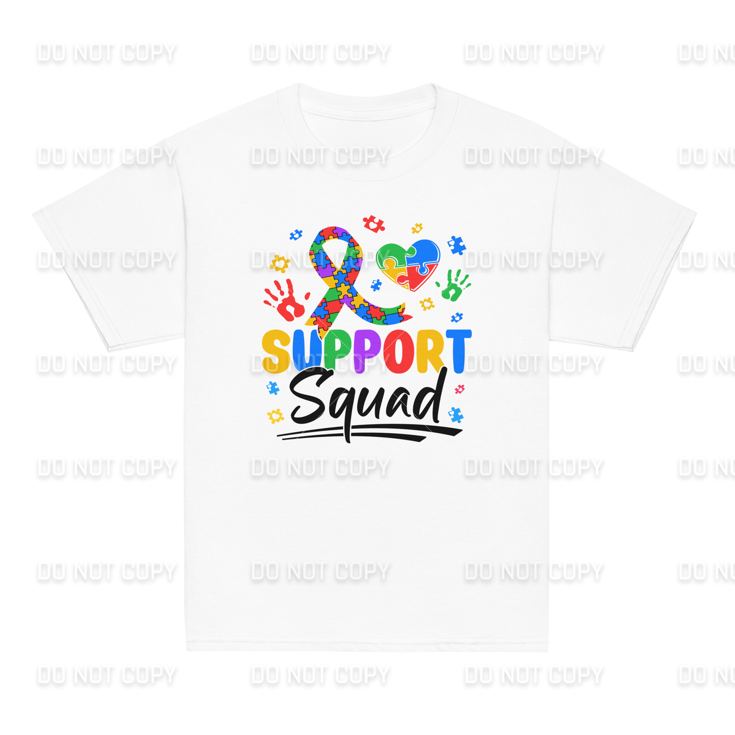 Autism Awareness - Autism Support Squad T-Shirt - Black Text - Youth & Adult Sizes