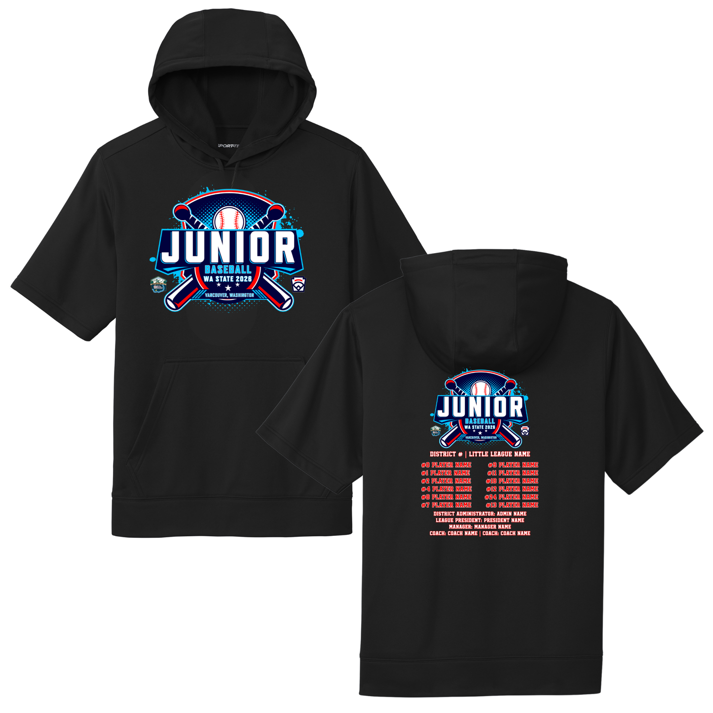 2026 Washington State Junior Baseball Tournament - Sport-Tek Sport-Wick Fleece Short Sleeve Hoodie