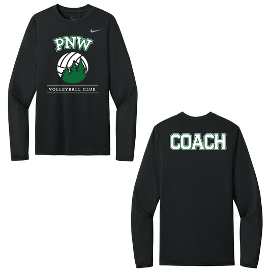 PNW Volleyball - Nike Team Legend Long Sleeve Tee - Coaches Gear - Black - Logo 1