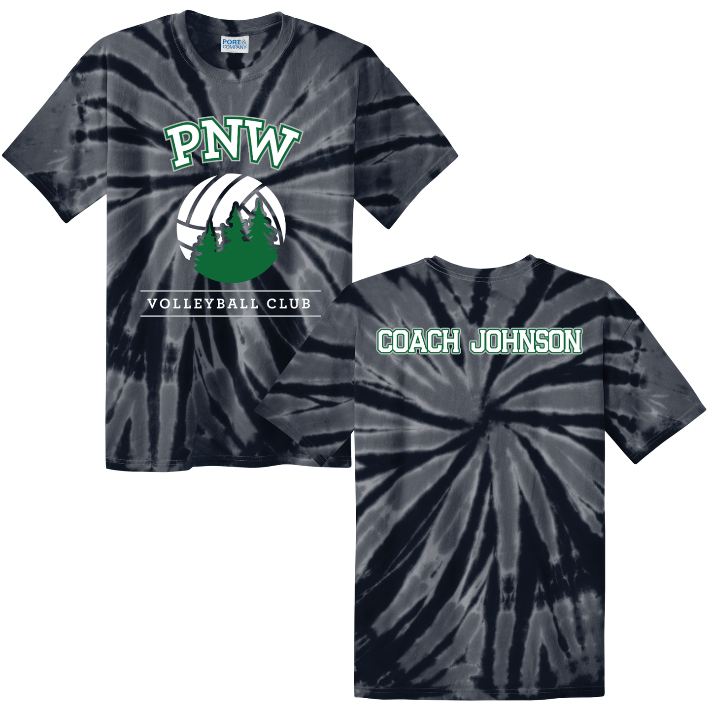 PNW Volleyball - Custom Coaches Tie-Dye Tee - Front & Back Printed Logo 1 - Black