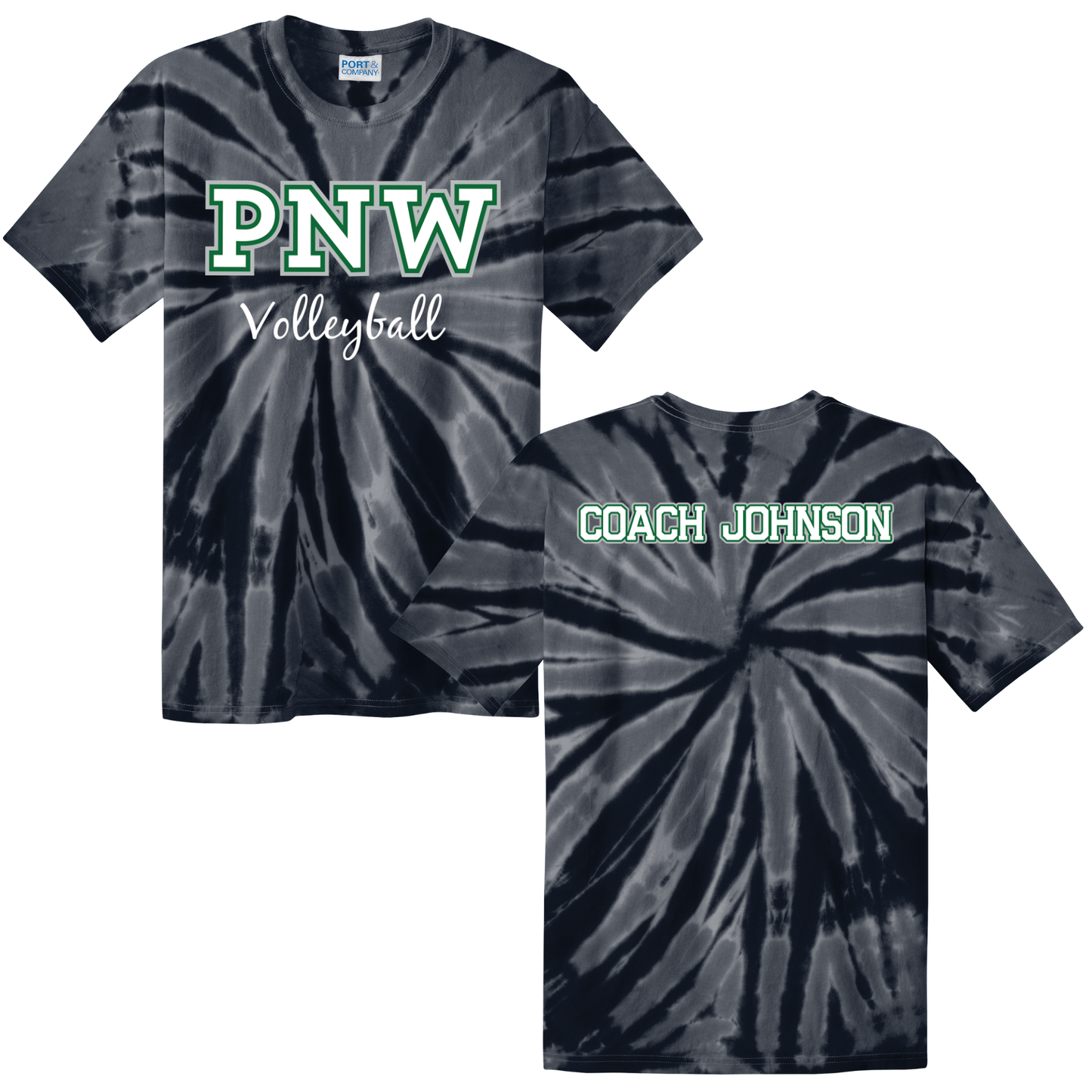 PNW Volleyball - Custom Coaches Tie-Dye Tee - Front & Back Printed Logo 2 - Black