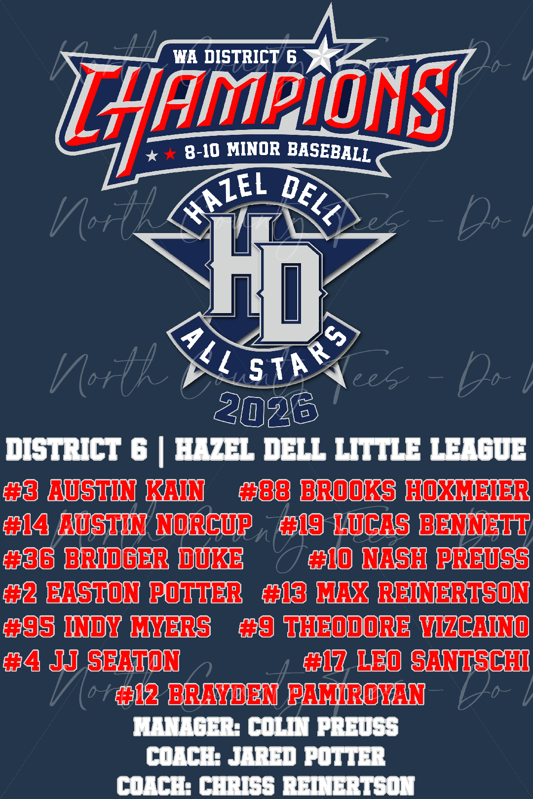 Team Roster Back Printed
