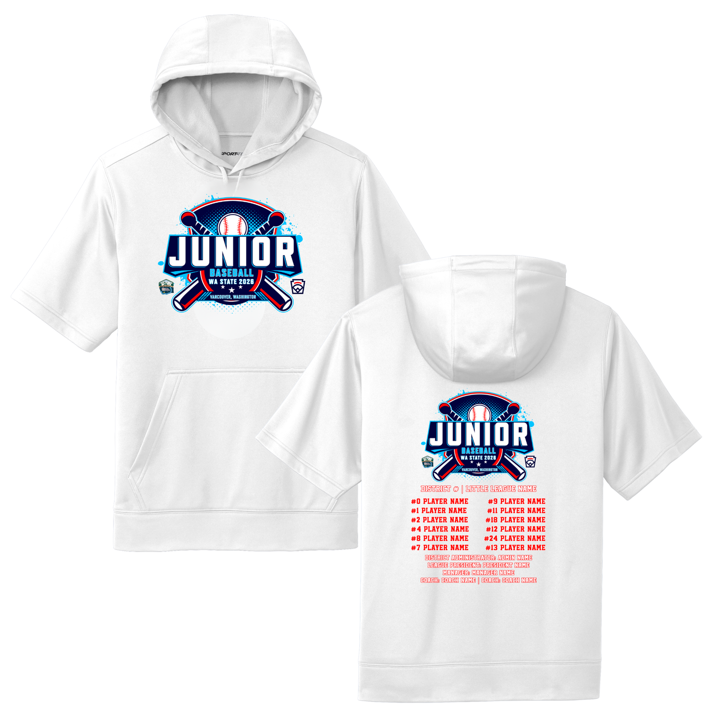 2026 Washington State Junior Baseball Tournament - Sport-Tek Sport-Wick Fleece Short Sleeve Hoodie