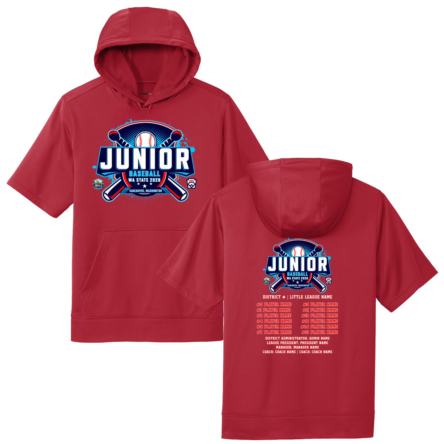 2026 Washington State Junior Baseball Tournament - Sport-Tek Sport-Wick Fleece Short Sleeve Hoodie