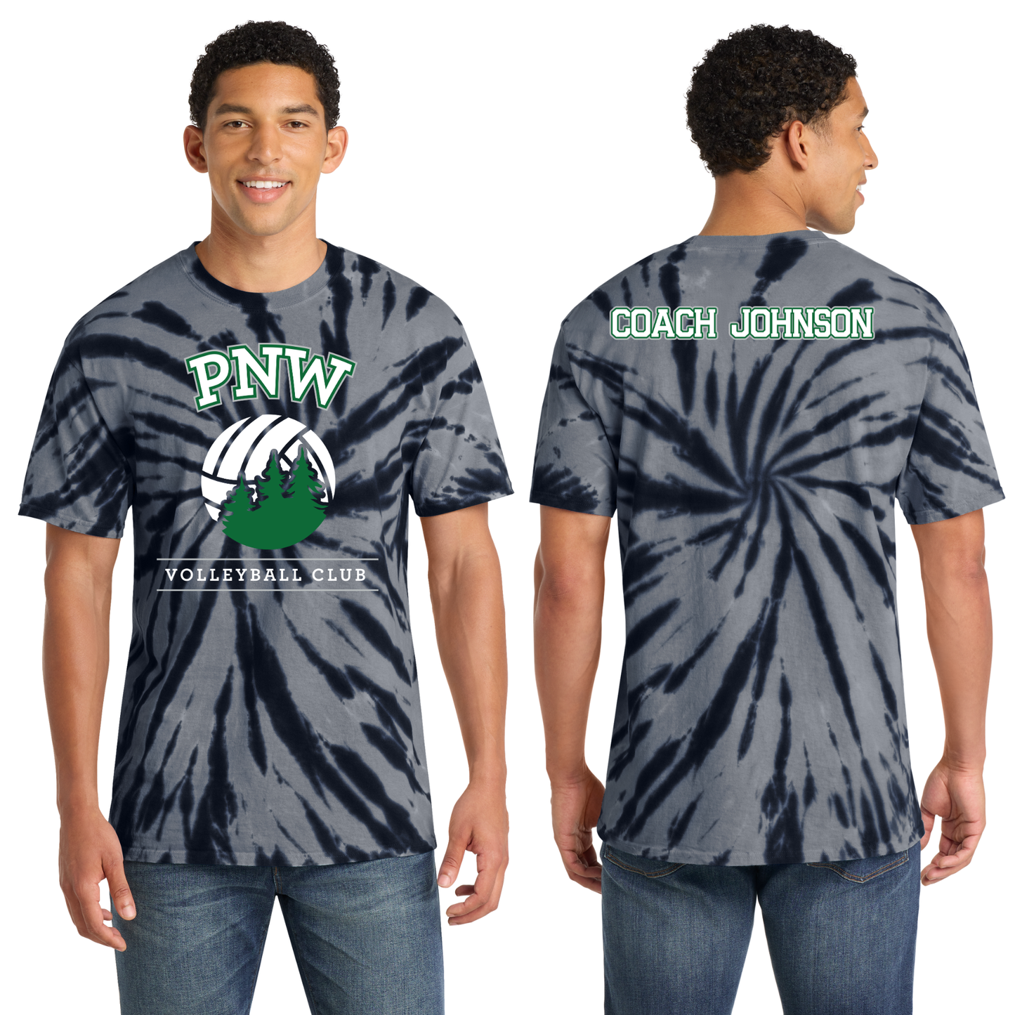 PNW Volleyball - Custom Coaches Tie-Dye Tee - Front & Back Printed Logo 1 - Black
