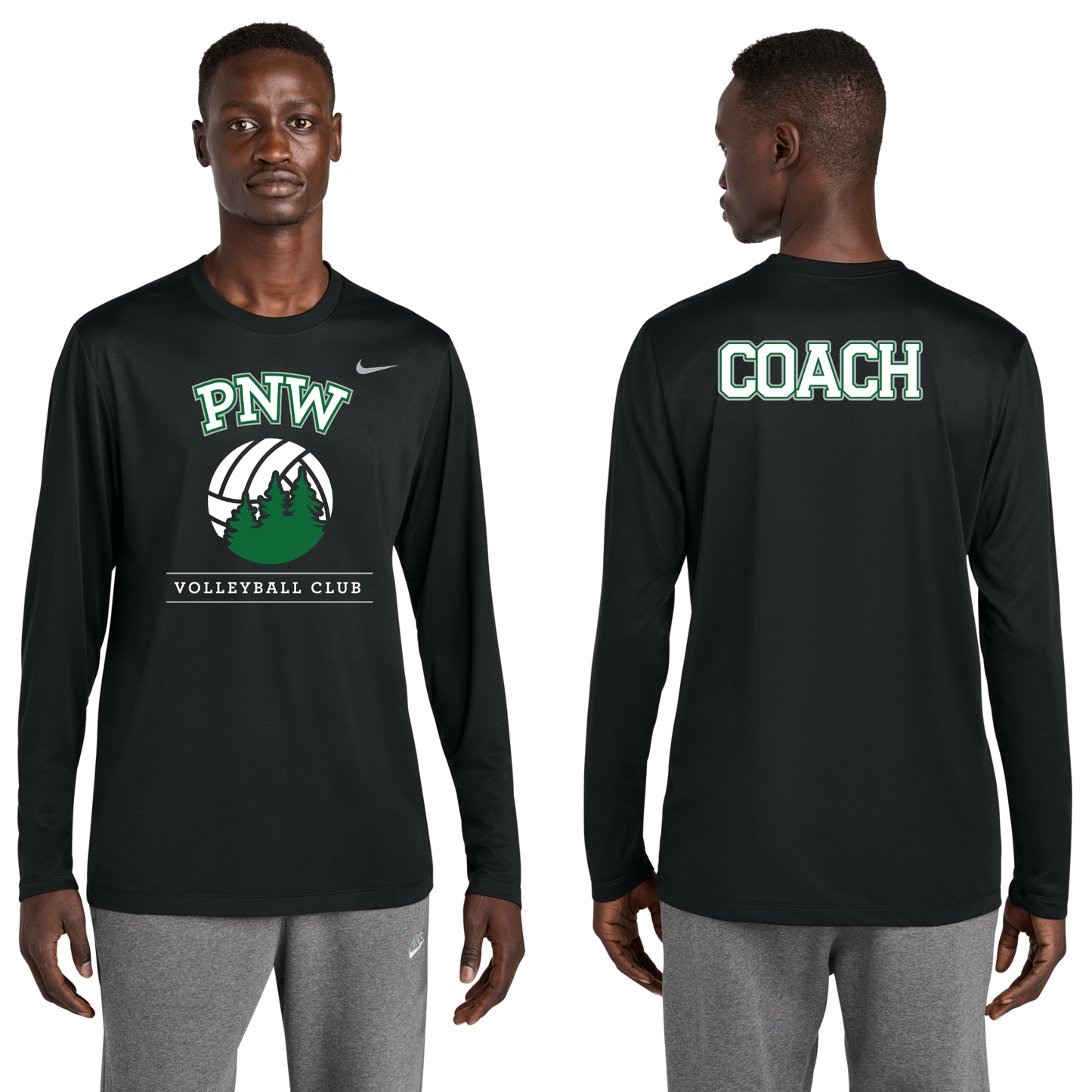 PNW Volleyball - Nike Team Legend Long Sleeve Tee - Coaches Gear - Black - Logo 1