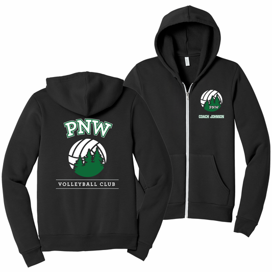 PNW Volleyball - Custom Coaches Unisex Sponge Fleece Full-Zip Hoodie - Front & Back  Printed - Black Logo 1