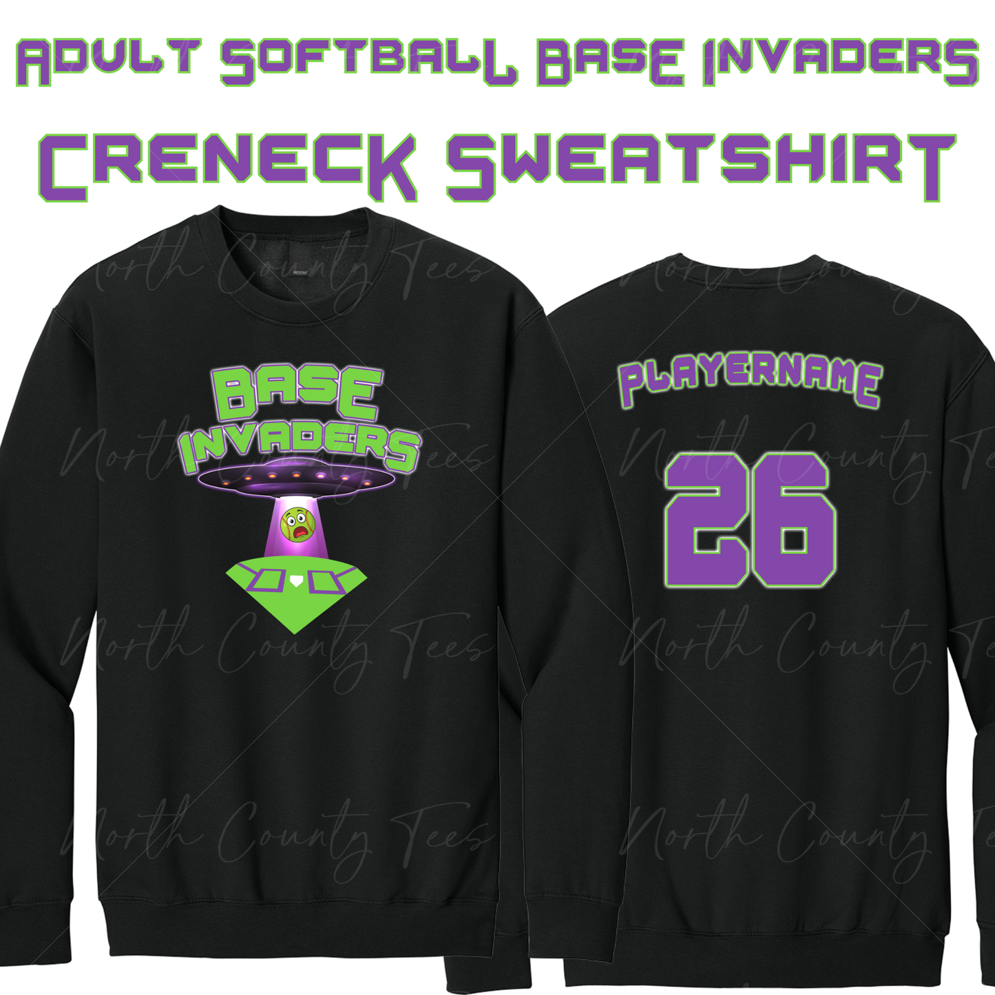 Ridgefield Adult Softball - Base Invaders - Softstyle Crewneck Sweatshirt