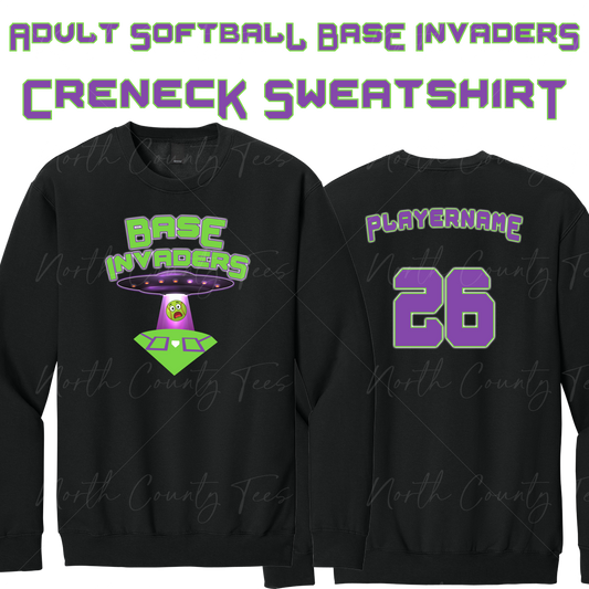 Ridgefield Adult Softball - Base Invaders - Softstyle Crewneck Sweatshirt