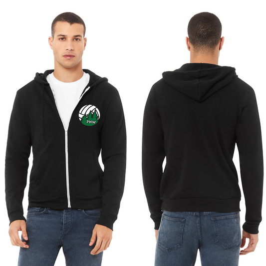 PNW Volleyball - Player Unisex Sponge Fleece Full-Zip Hoodie - Front Logo Only - Black