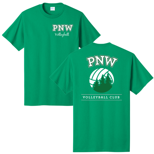 PNW Volleyball Fan Gear - Core Cotton Tee - Front & Back Printed - White or Athletic Kelly Green