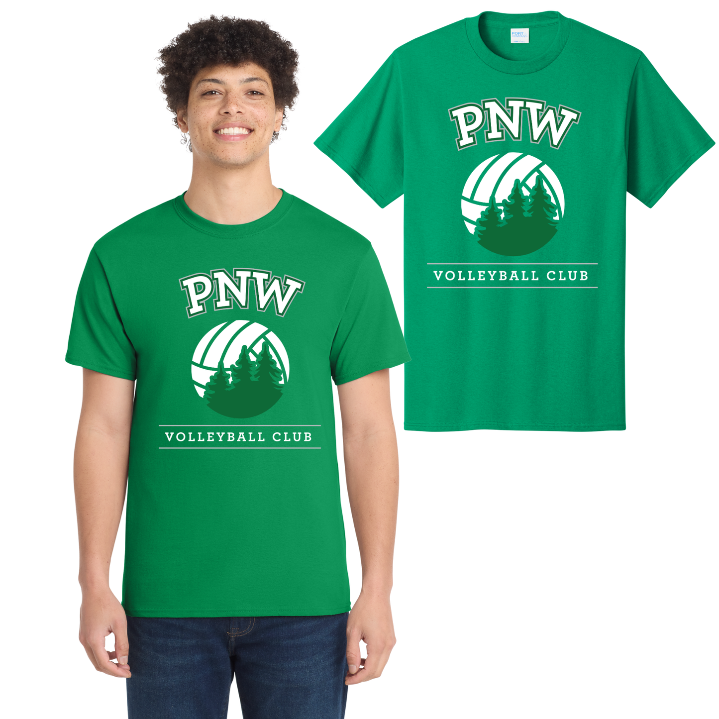 PNW Volleyball Fan Gear - Core Cotton Tee - Front Only Printed - White or Athletic Kelly Green