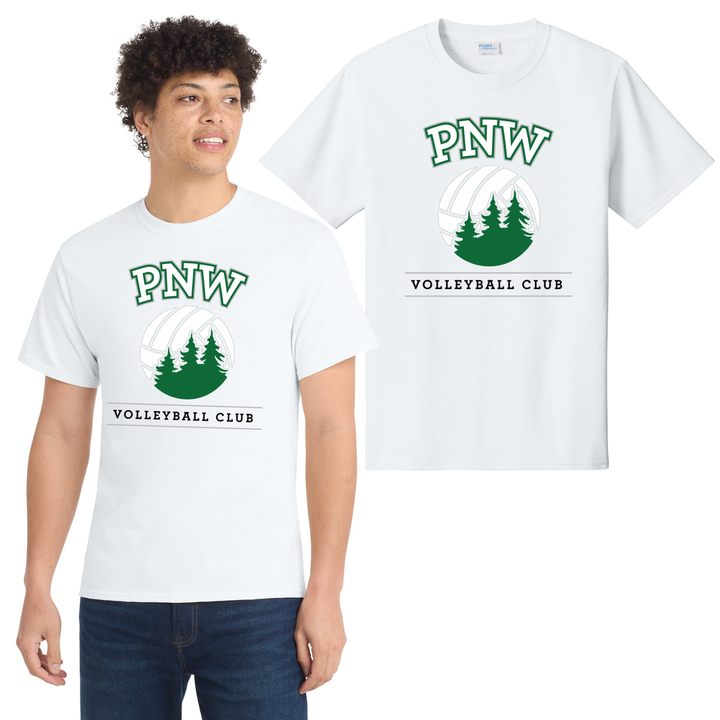 PNW Volleyball Fan Gear - Core Cotton Tee - Front Only Printed - White or Athletic Kelly Green