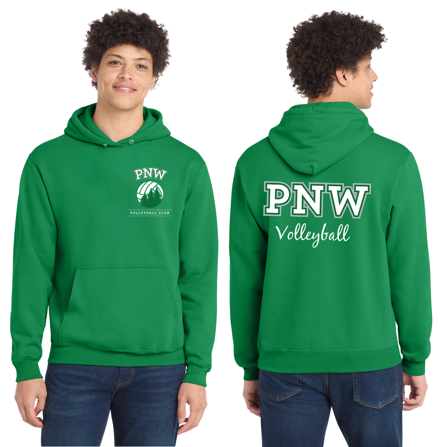 PNW Volleyball Fan Gear - Core Fleece Hoodie - Front & Back Printed - White or Kelly Green