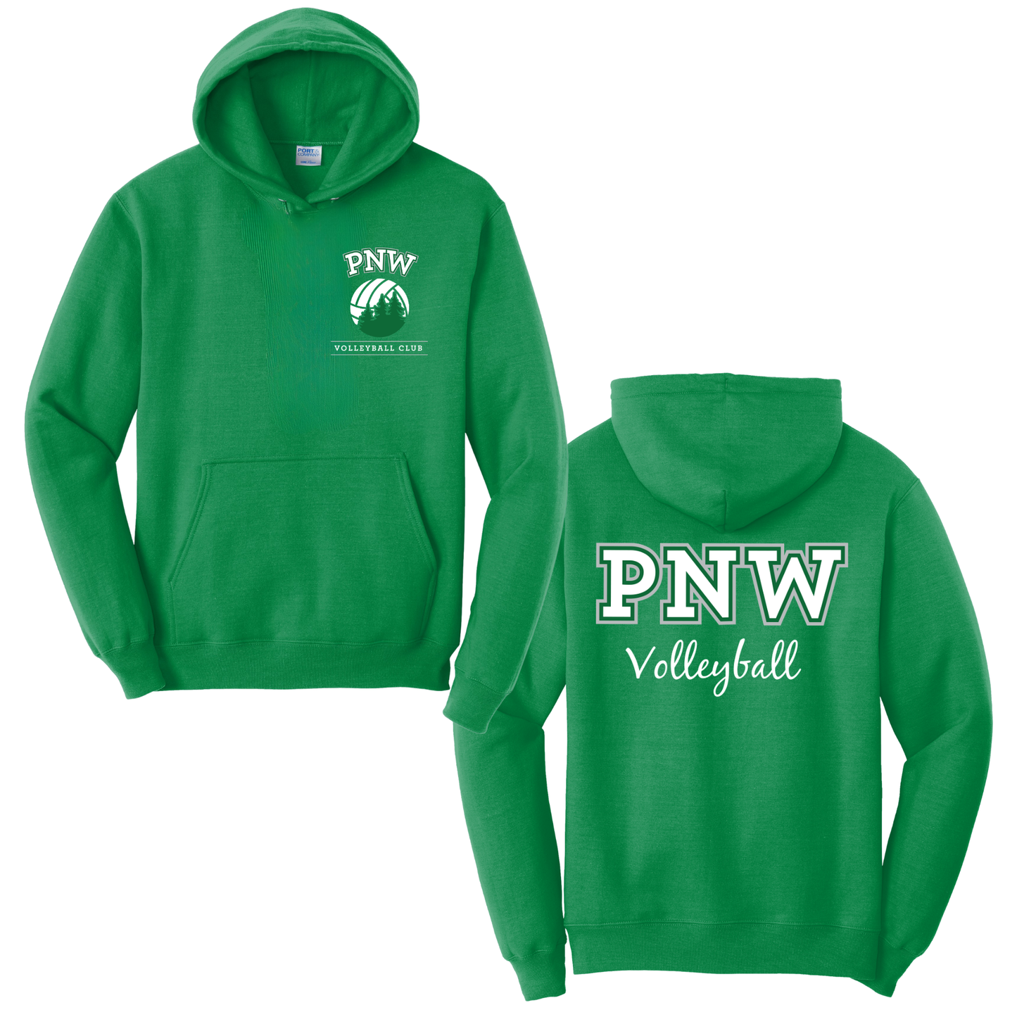 PNW Volleyball Fan Gear - Core Fleece Hoodie - Front & Back Printed - White or Kelly Green