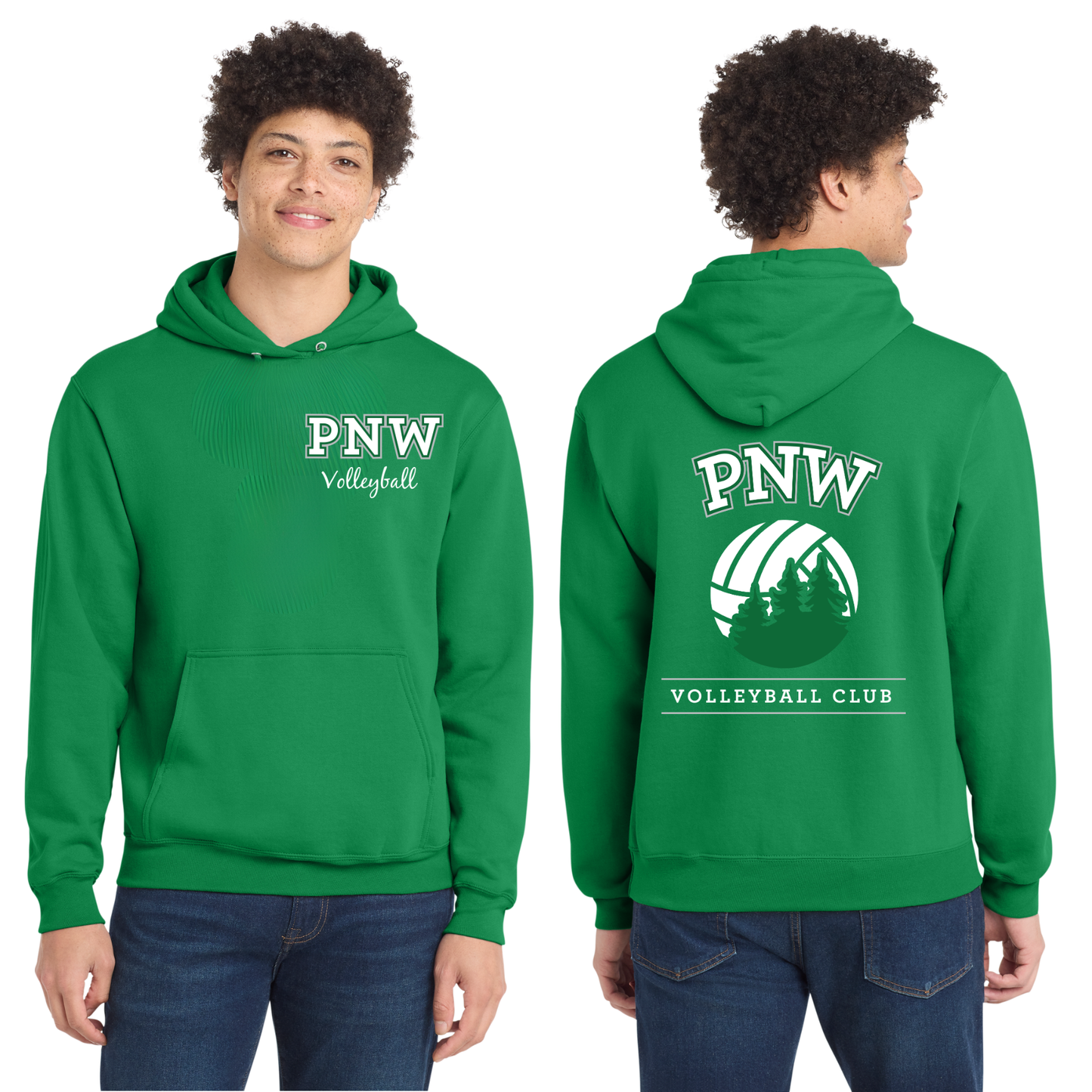 PNW Volleyball Fan Gear - Core Fleece Hoodie - Front & Back Printed - White or Kelly Green