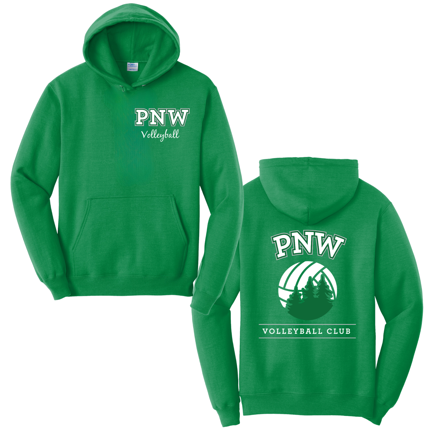 PNW Volleyball Fan Gear - Core Fleece Hoodie - Front & Back Printed - White or Kelly Green