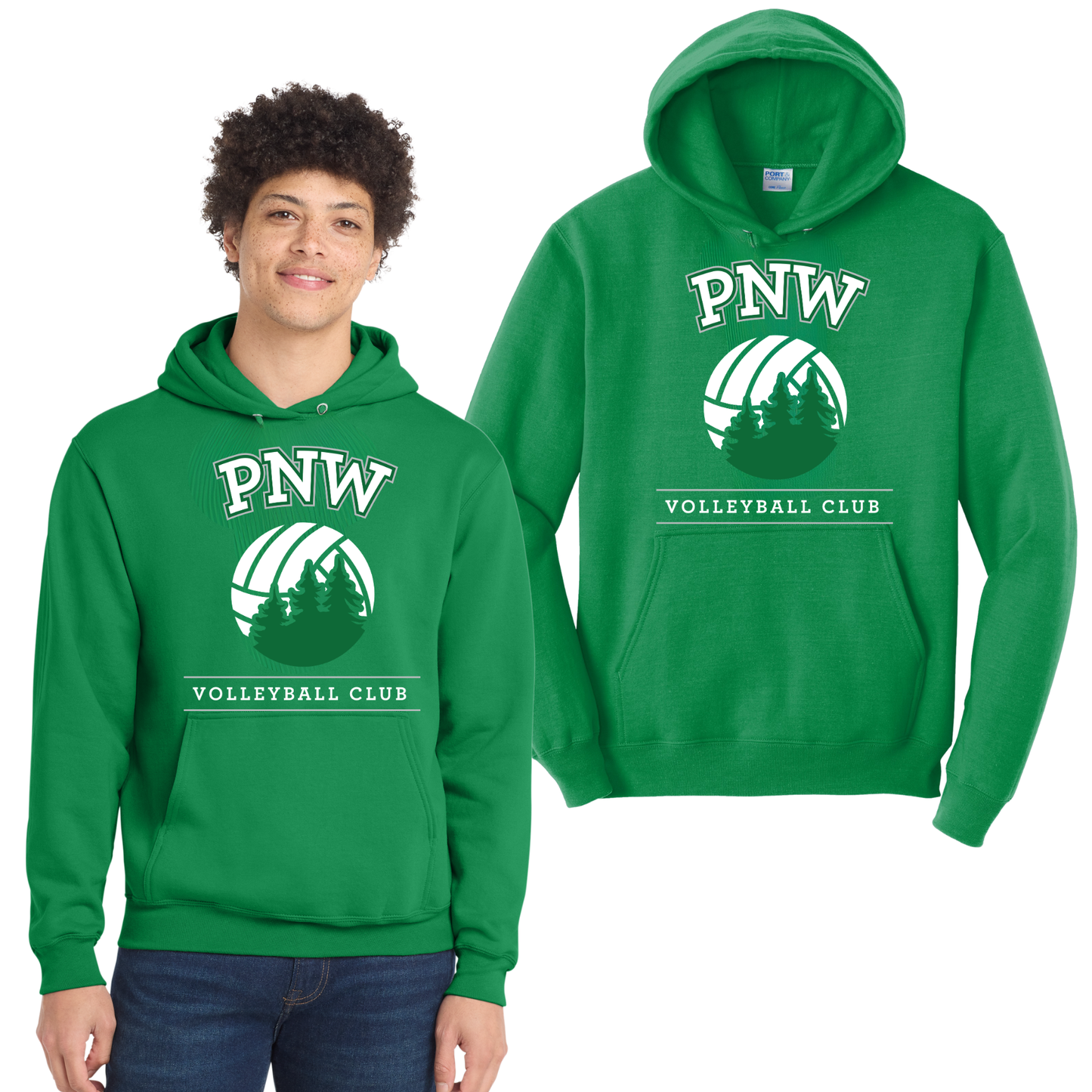 PNW Volleyball Fan Gear - Core Fleece Hoodie - Front Only Printed - White or Kelly Green