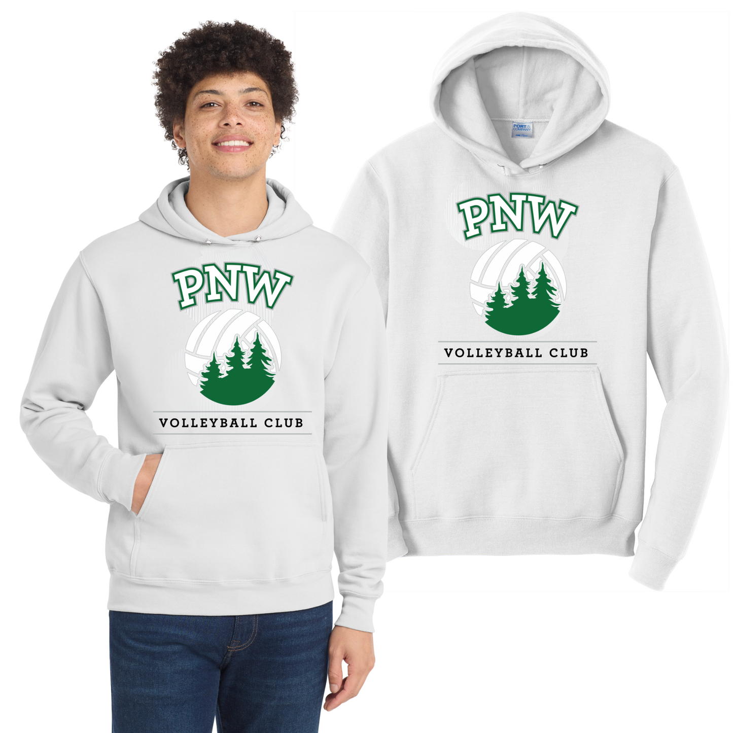 PNW Volleyball Fan Gear - Core Fleece Hoodie - Front Only Printed - White or Kelly Green
