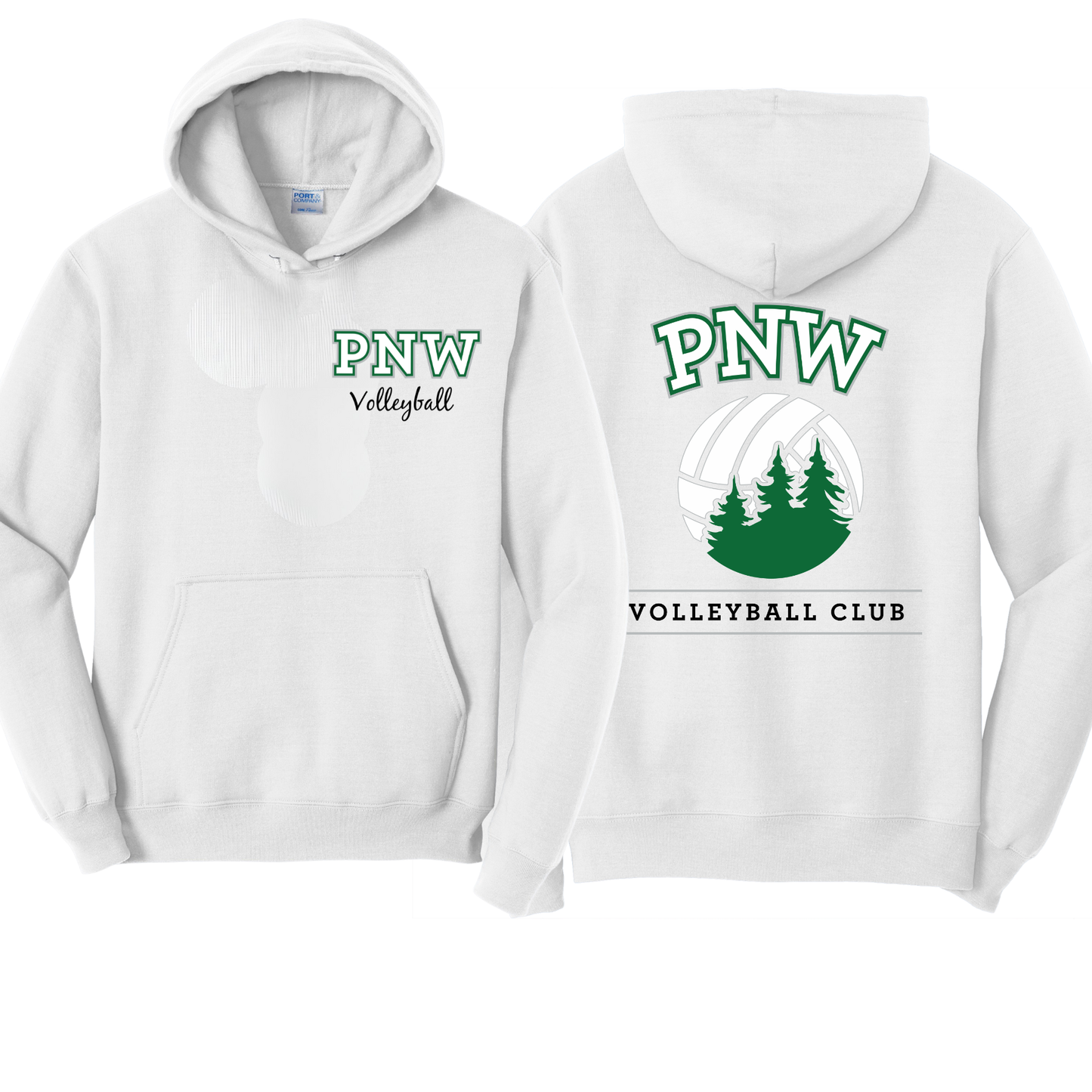 PNW Volleyball Fan Gear - Core Fleece Hoodie - Front & Back Printed - White or Kelly Green