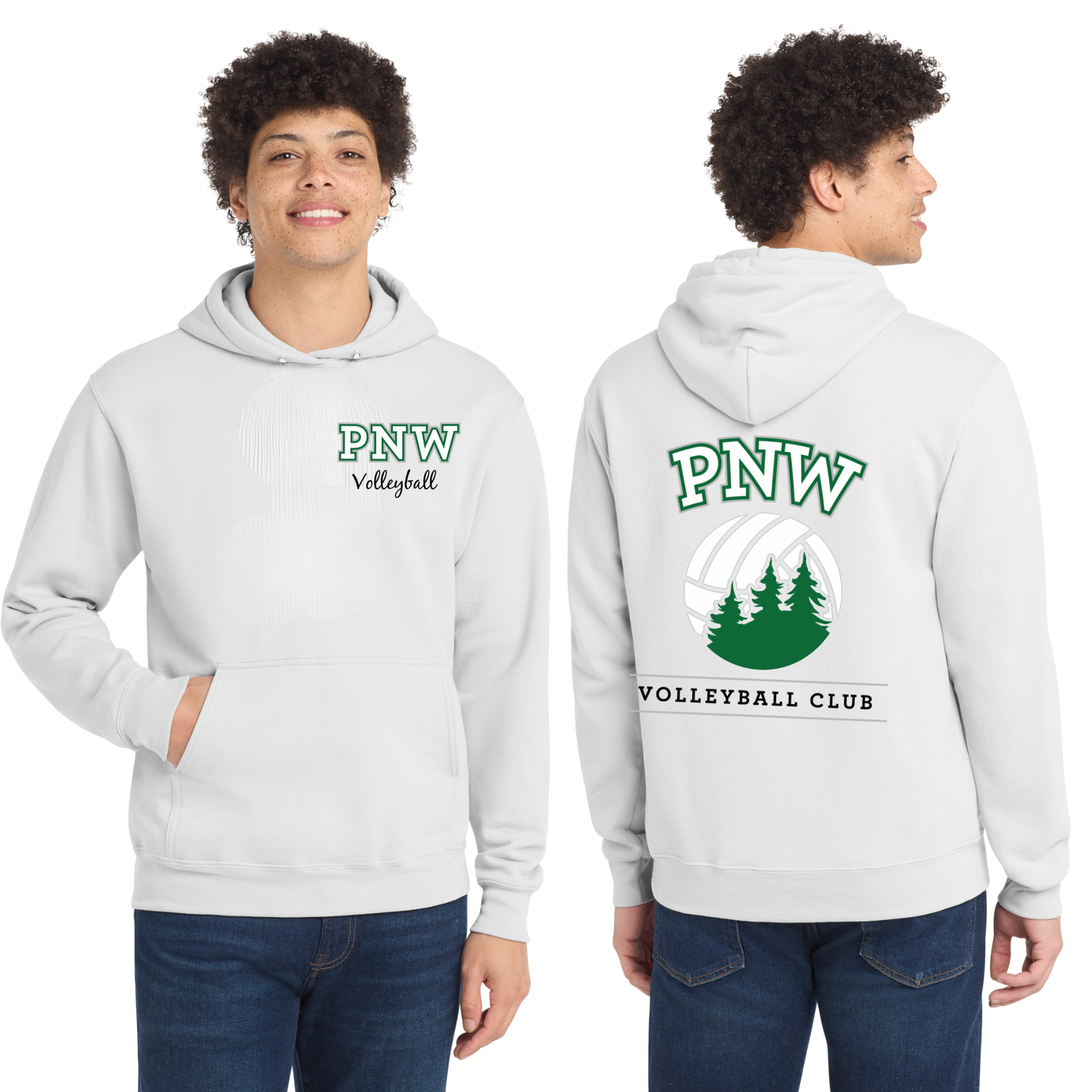 PNW Volleyball Fan Gear - Core Fleece Hoodie - Front & Back Printed - White or Kelly Green