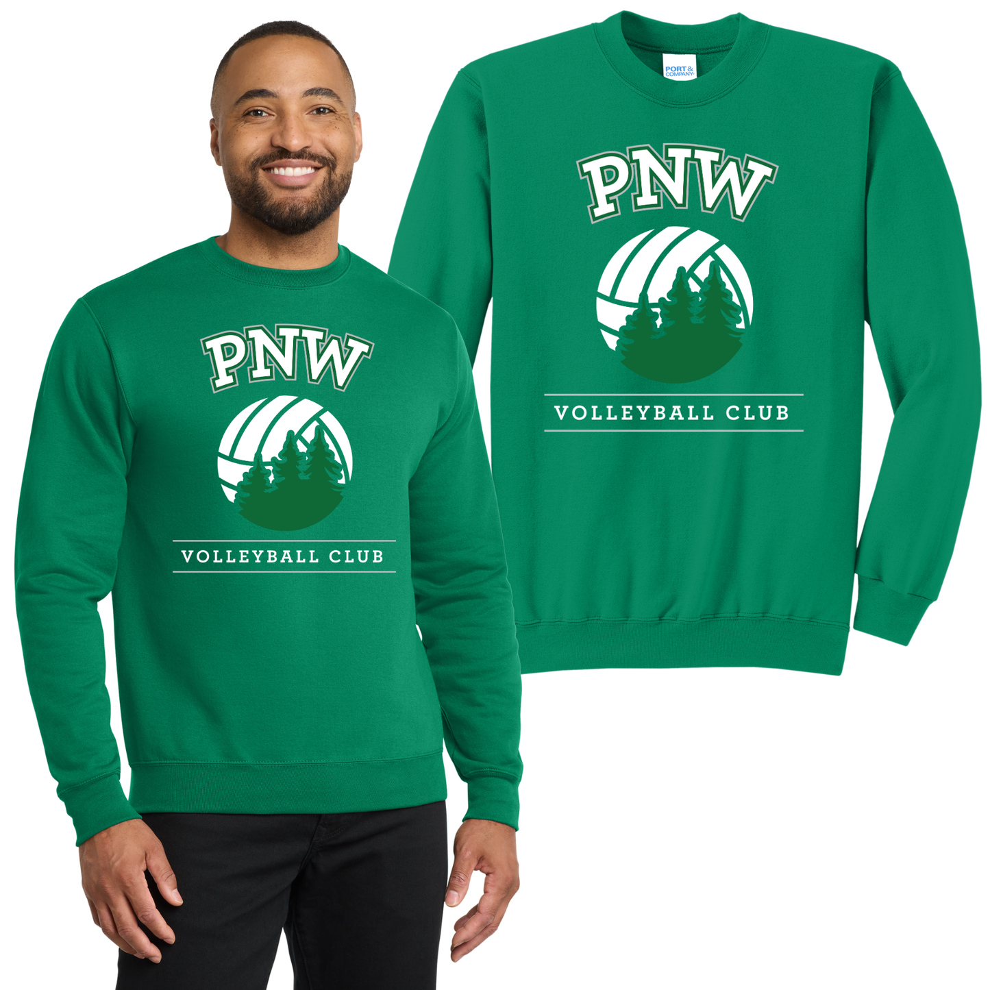 PNW Volleyball Fan Gear - Core Fleece Crewneck Sweatshirt - Front Only Printed - White or Kelly Green