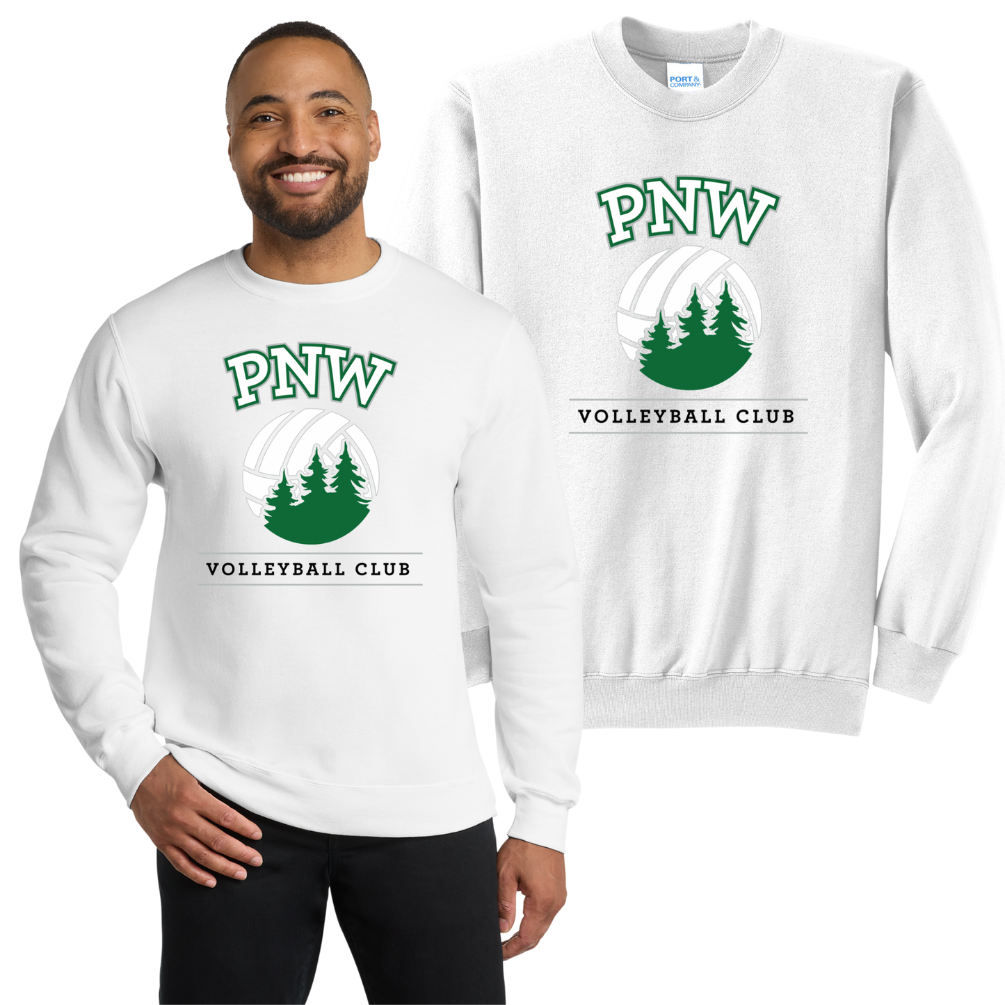 PNW Volleyball Fan Gear - Core Fleece Crewneck Sweatshirt - Front Only Printed - White or Kelly Green
