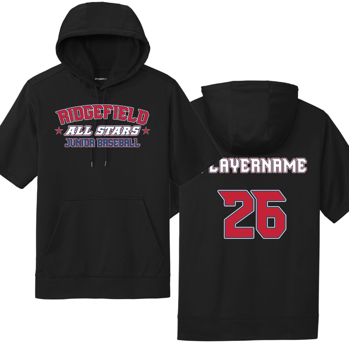 2026 Ridgefield Junior Baseball All-Stars Fan Gear Sport-Tek Sport-Wick Fleece Short Sleeve Hoodie