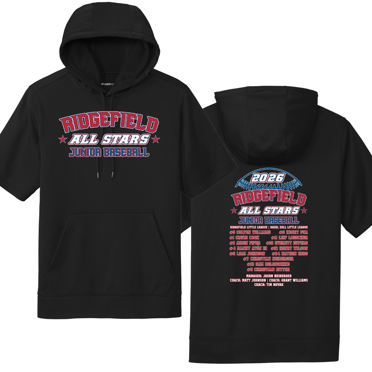 2026 Ridgefield Junior Baseball All-Stars Fan Gear Sport-Tek Sport-Wick Fleece Short Sleeve Hoodie