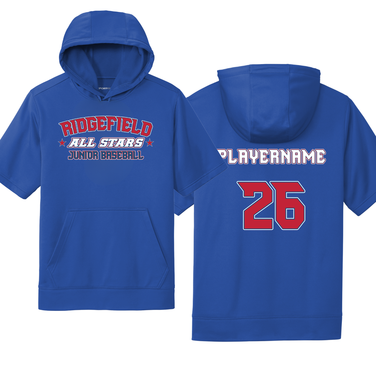 2026 Ridgefield Junior Baseball All-Stars Fan Gear Sport-Tek Sport-Wick Fleece Short Sleeve Hoodie