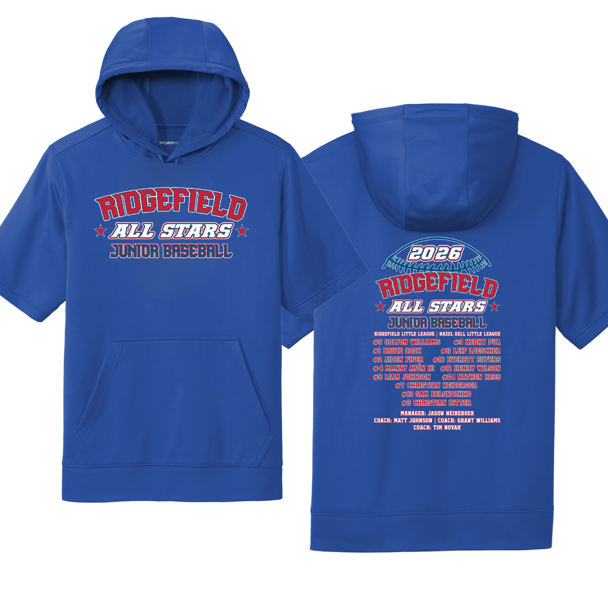 2026 Ridgefield Junior Baseball All-Stars Fan Gear Sport-Tek Sport-Wick Fleece Short Sleeve Hoodie