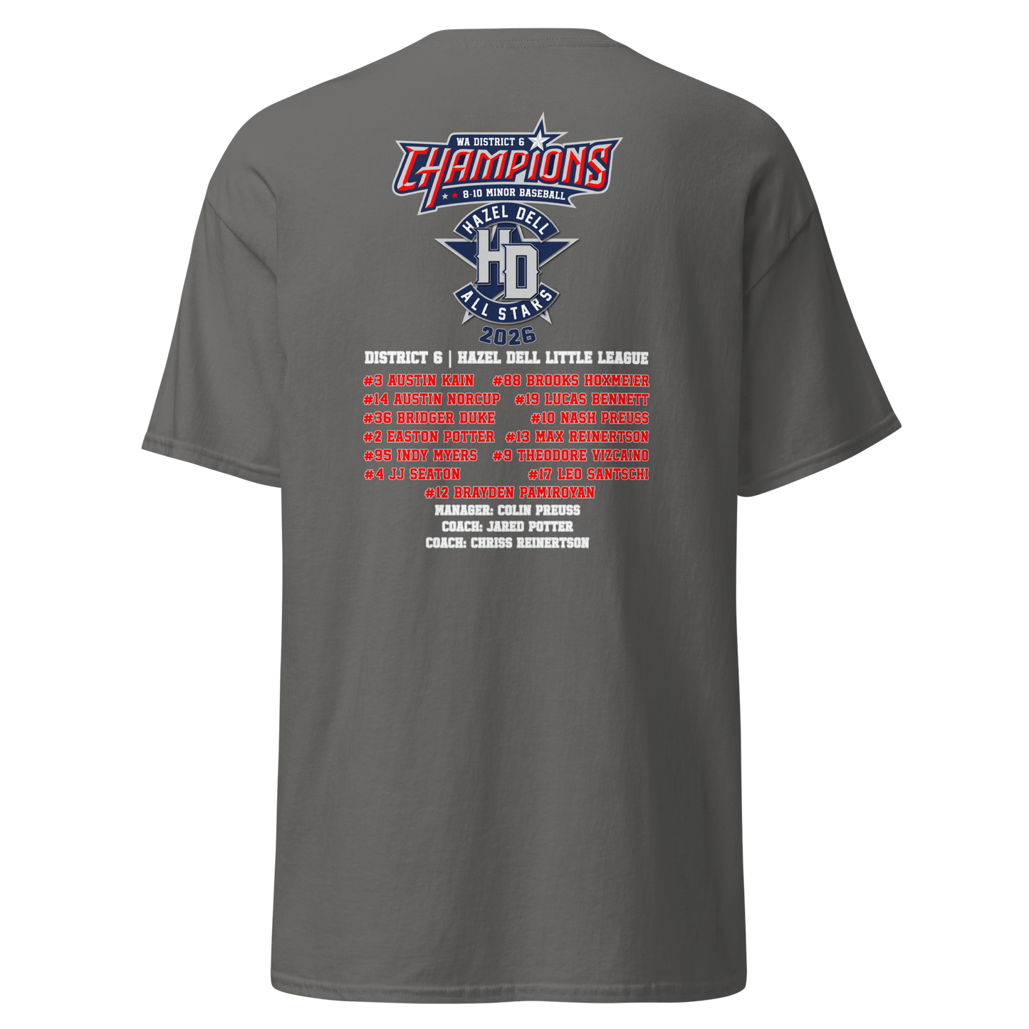 2026 Hazel Dell LL 8-10 Minor Baseball District 6 Champions Cotton Tee