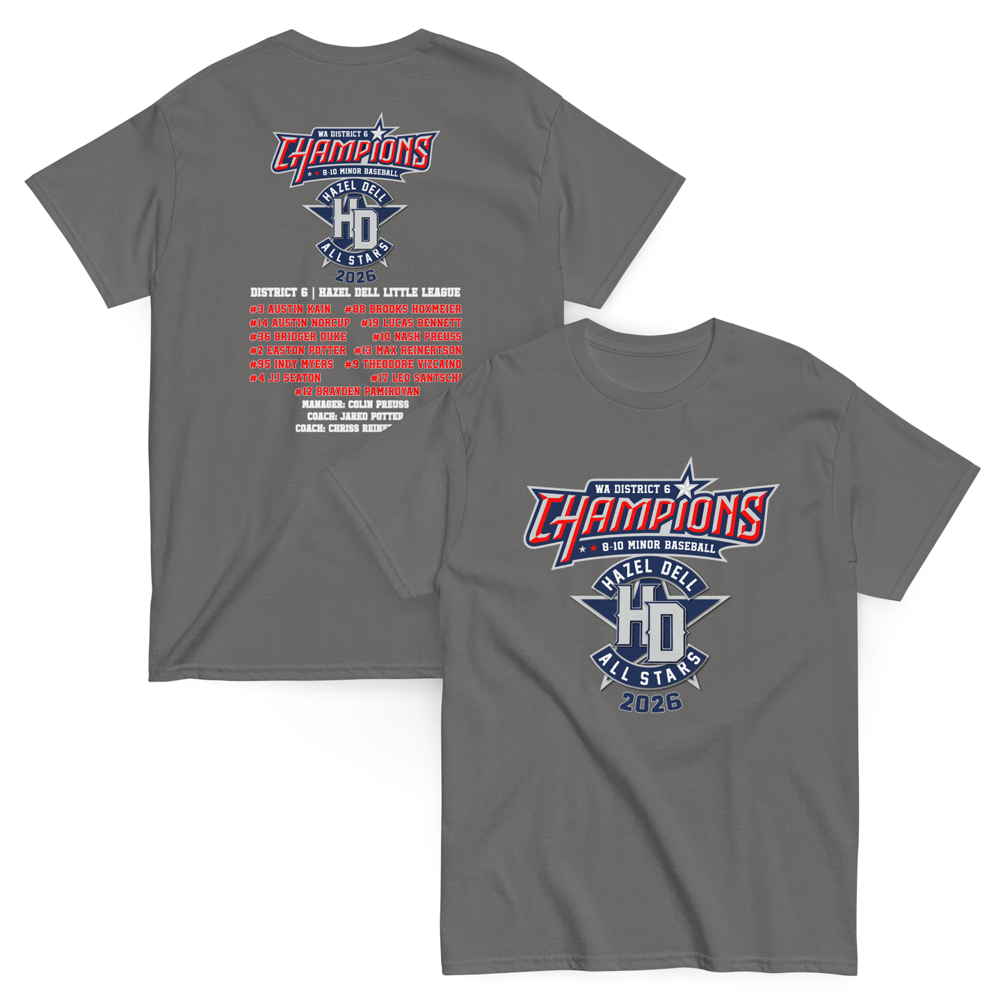 2026 Hazel Dell LL 8-10 Minor Baseball District 6 Champions Cotton Tee