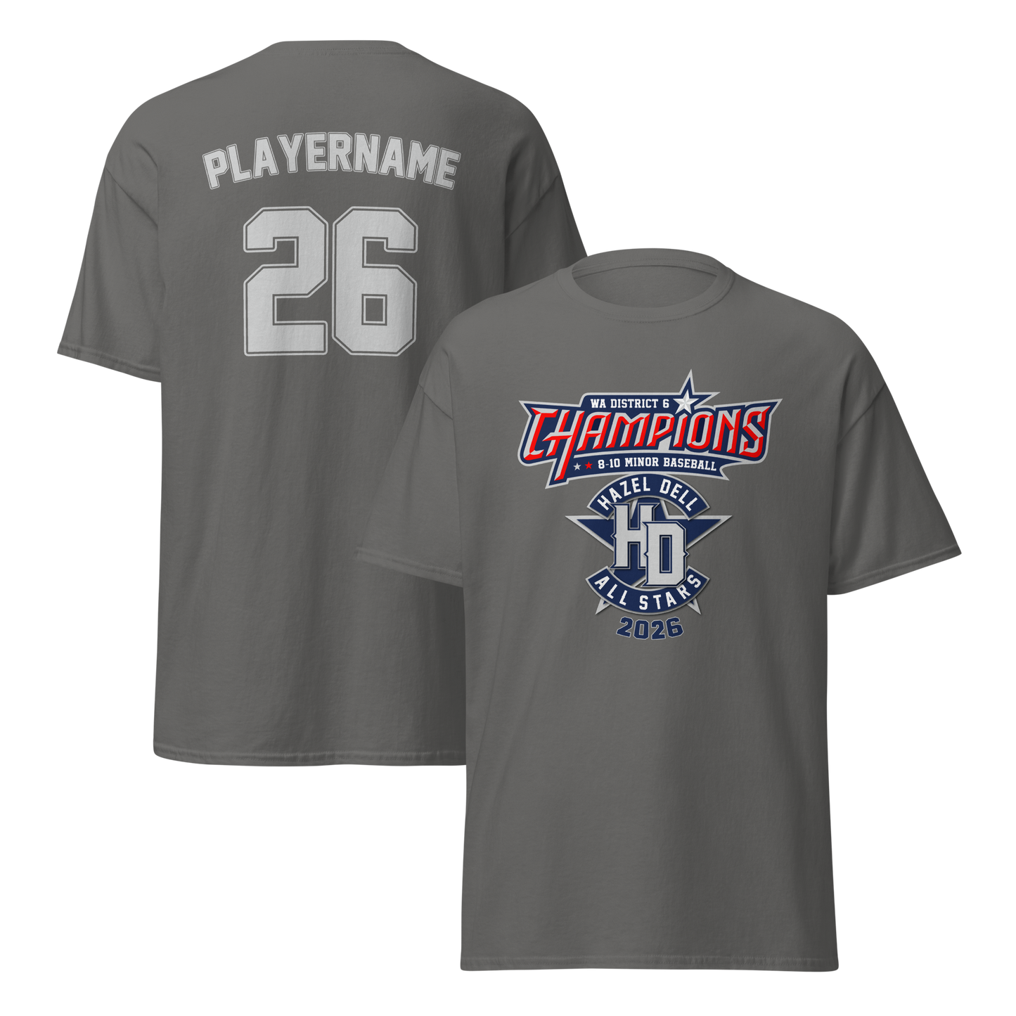 2026 Hazel Dell LL 8-10 Minor Baseball District 6 Champions Cotton Tee