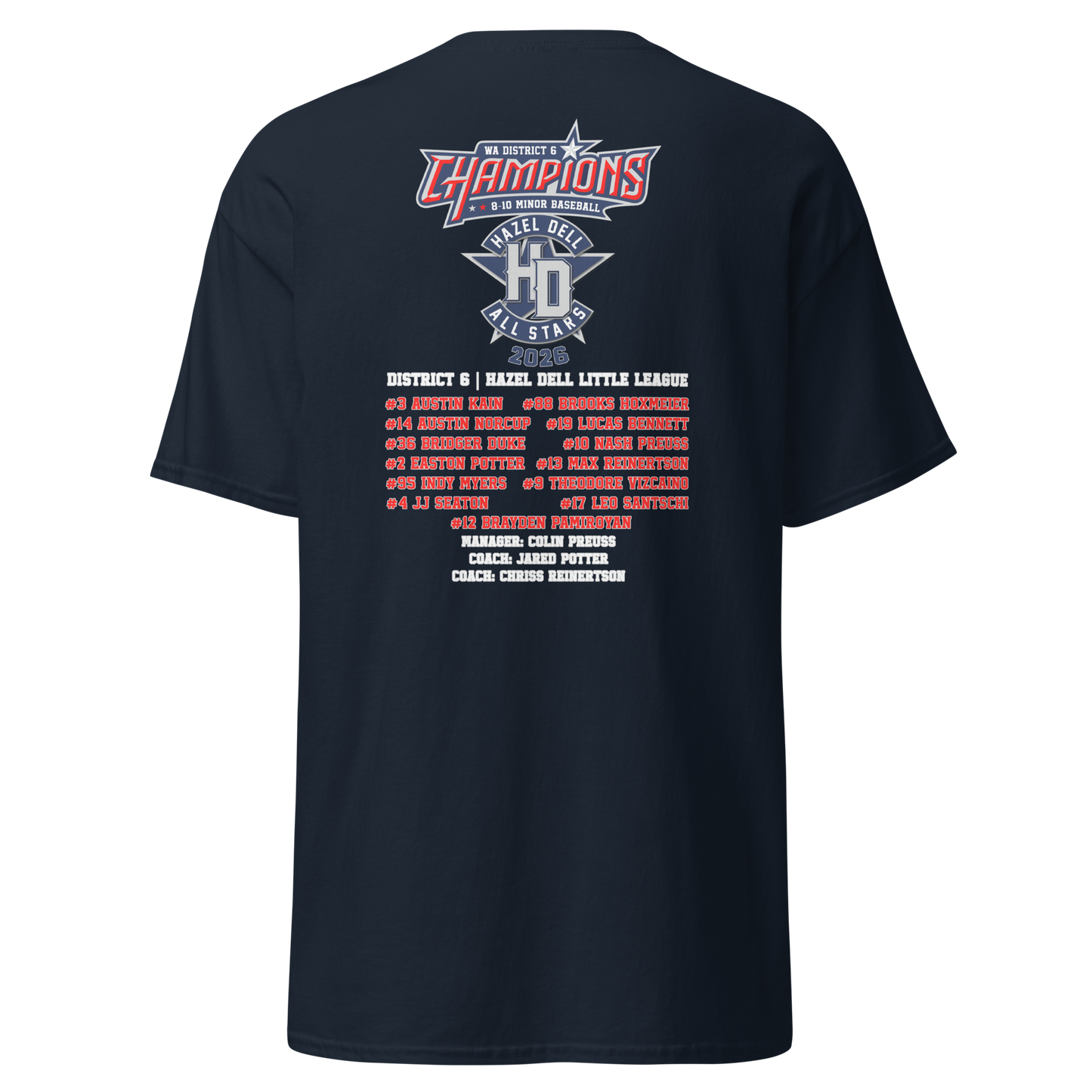 2026 Hazel Dell LL 8-10 Minor Baseball District 6 Champions Cotton Tee
